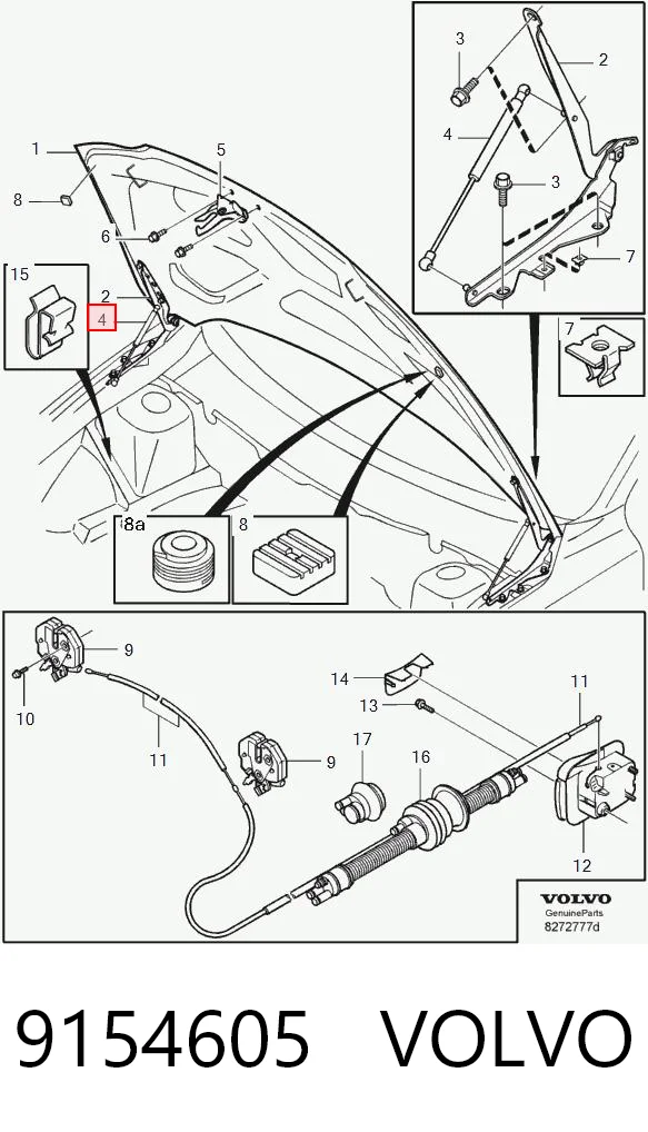 9154605 Volvo Amortyzator maski