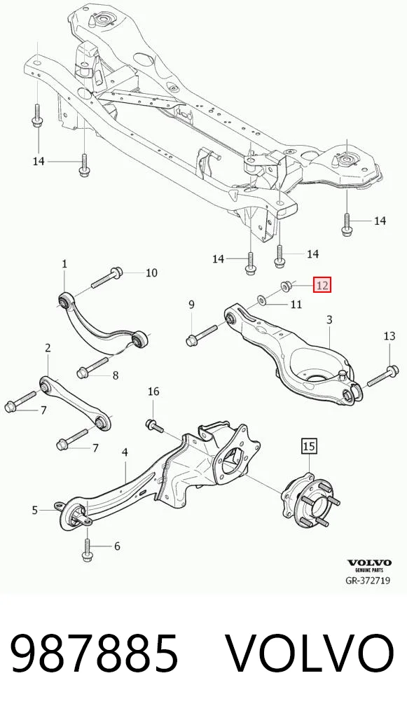 987885 Volvo Śruba mocowania wahacza tylnego dolnego wewnętrzna