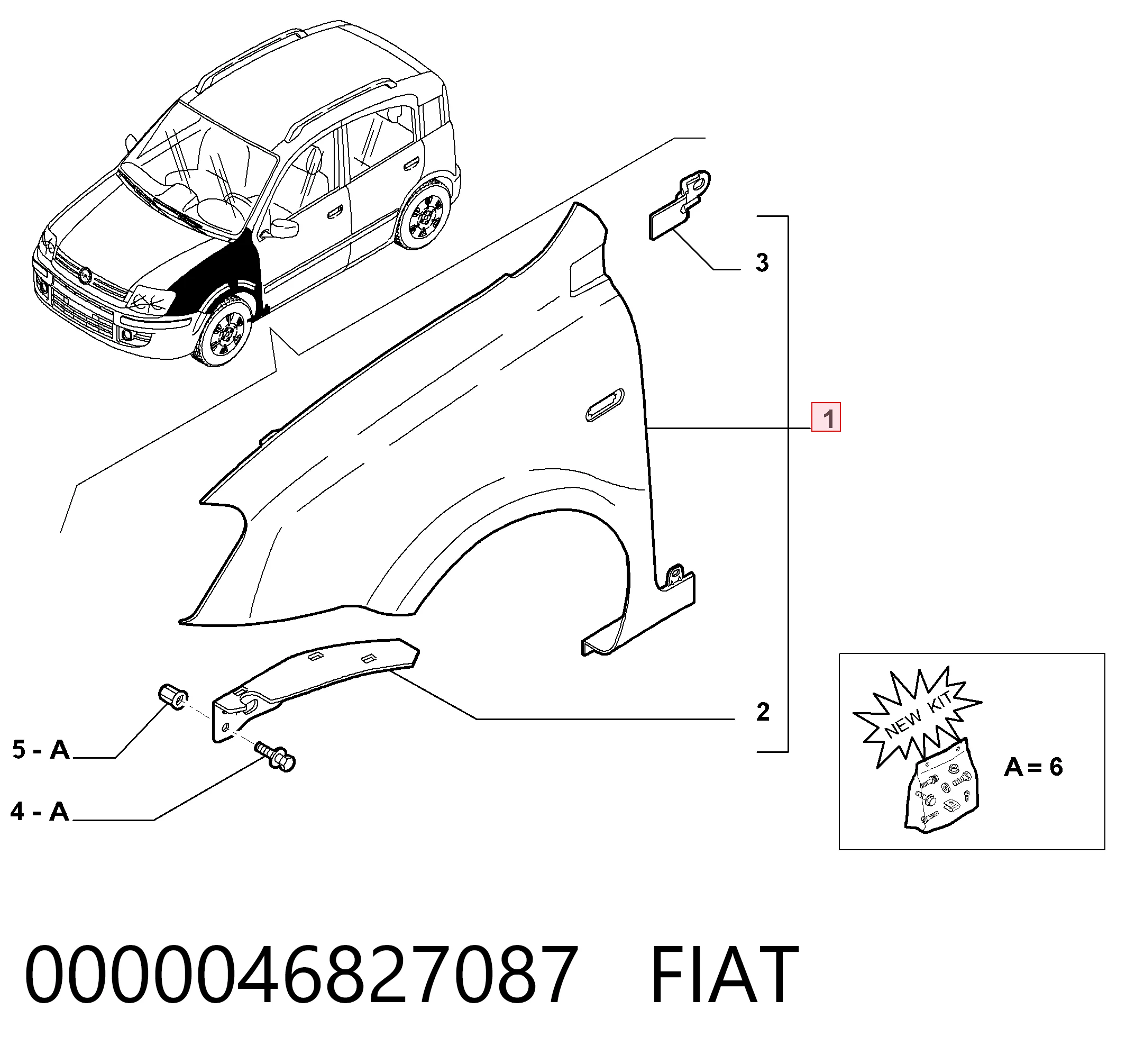 Błotnik przedni prawy Fiat Panda II