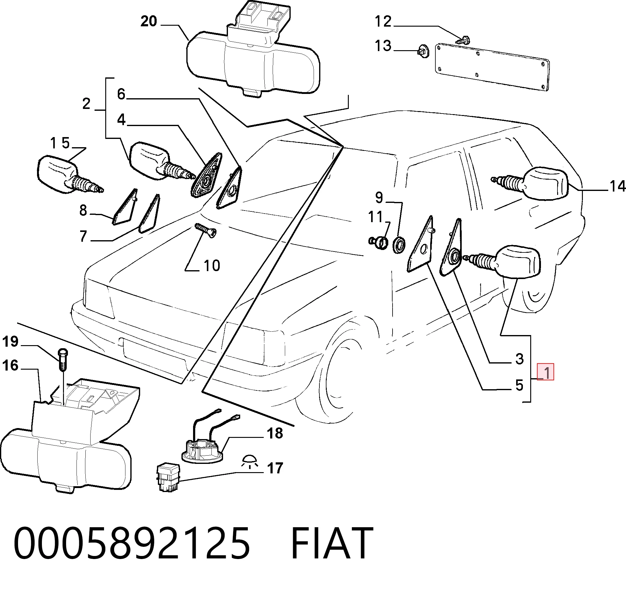 Lusterko wsteczne lewe do Fiat Uno  146A