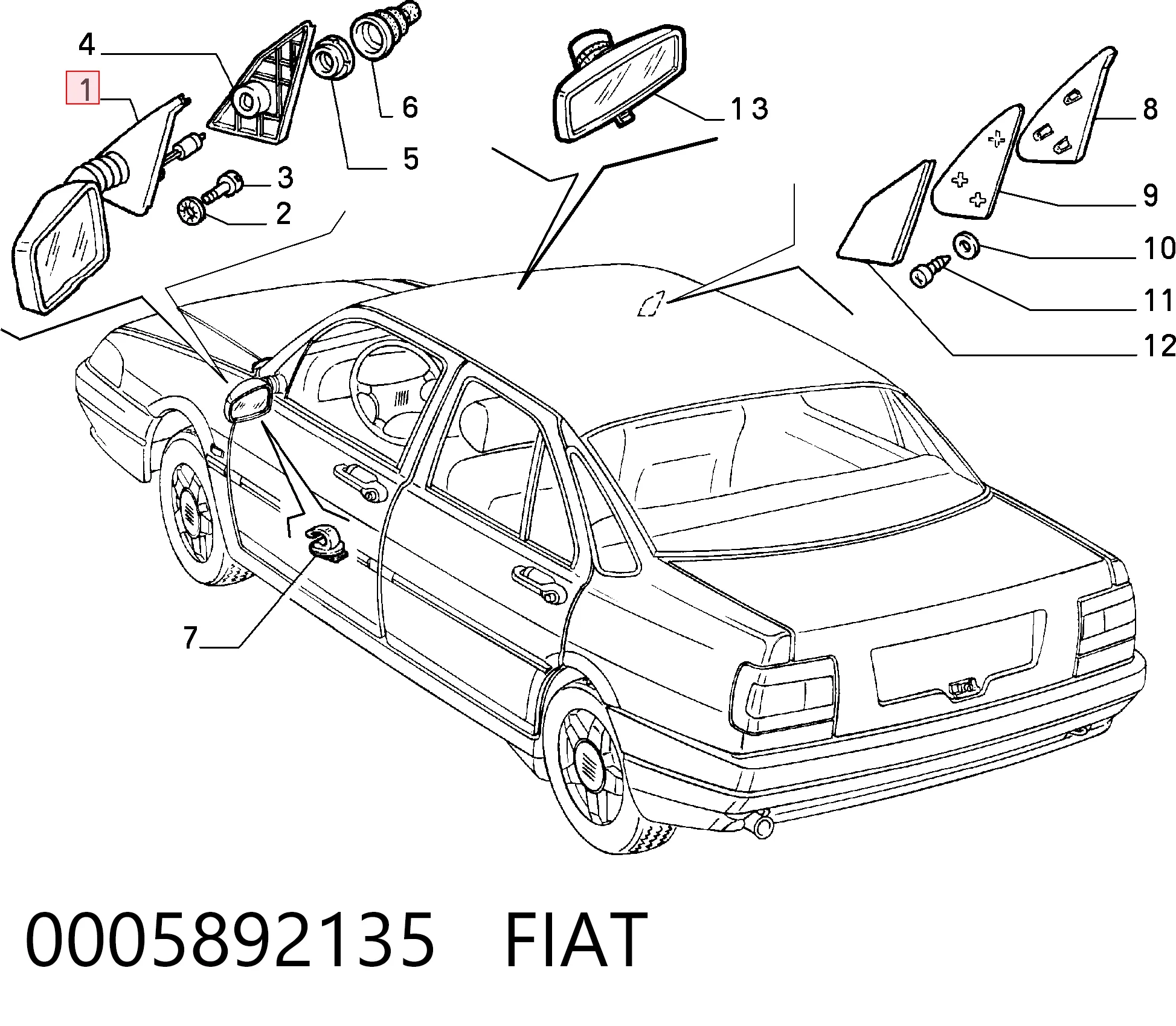 Lusterko wsteczne prawe Fiat Tempra sedana (159) (1990 - 1996) cena, od 48,23 USD