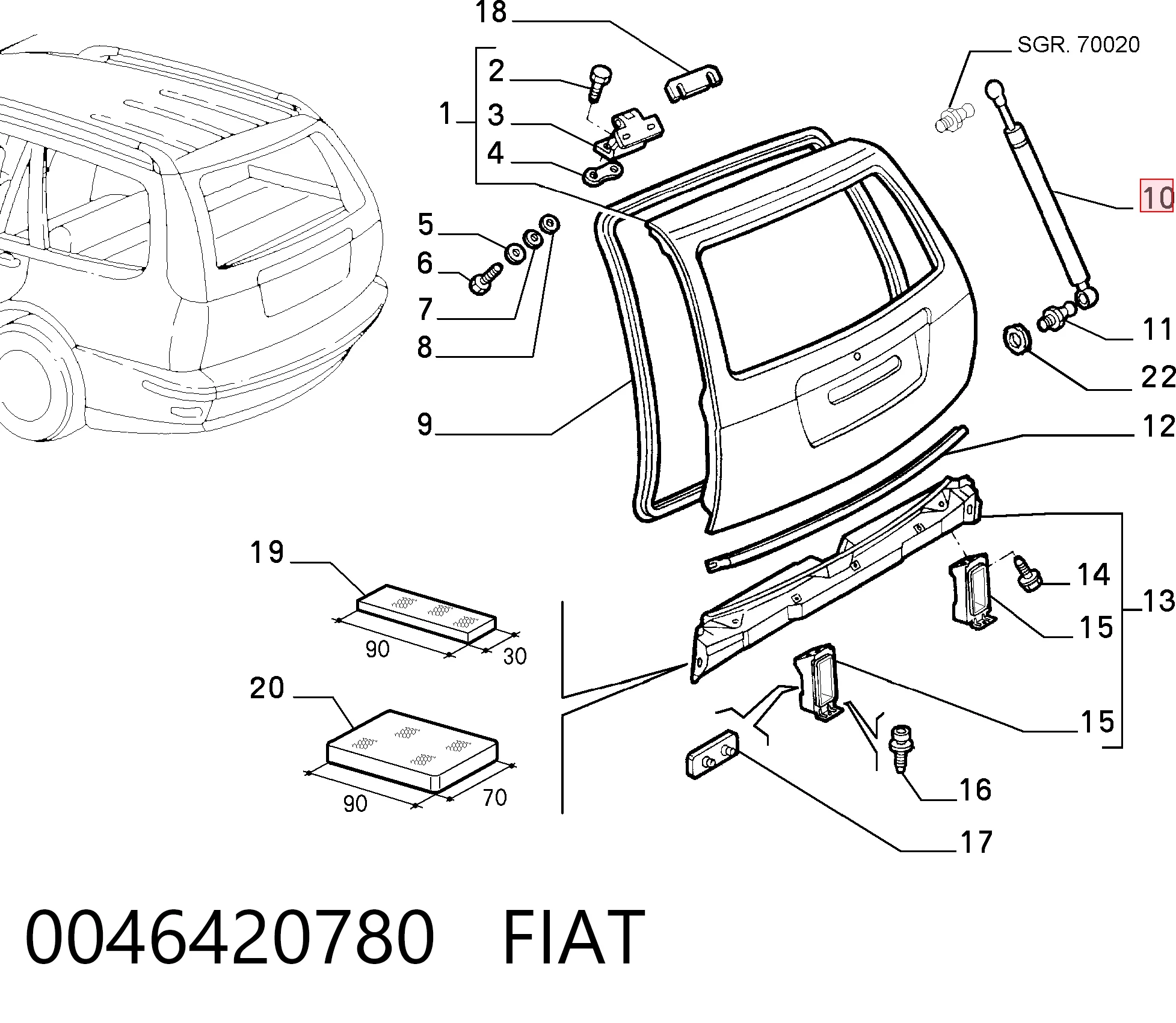 Amortyzator klapy bagażnika (3/5 drzwi-tylnych) do Fiat Marea  185