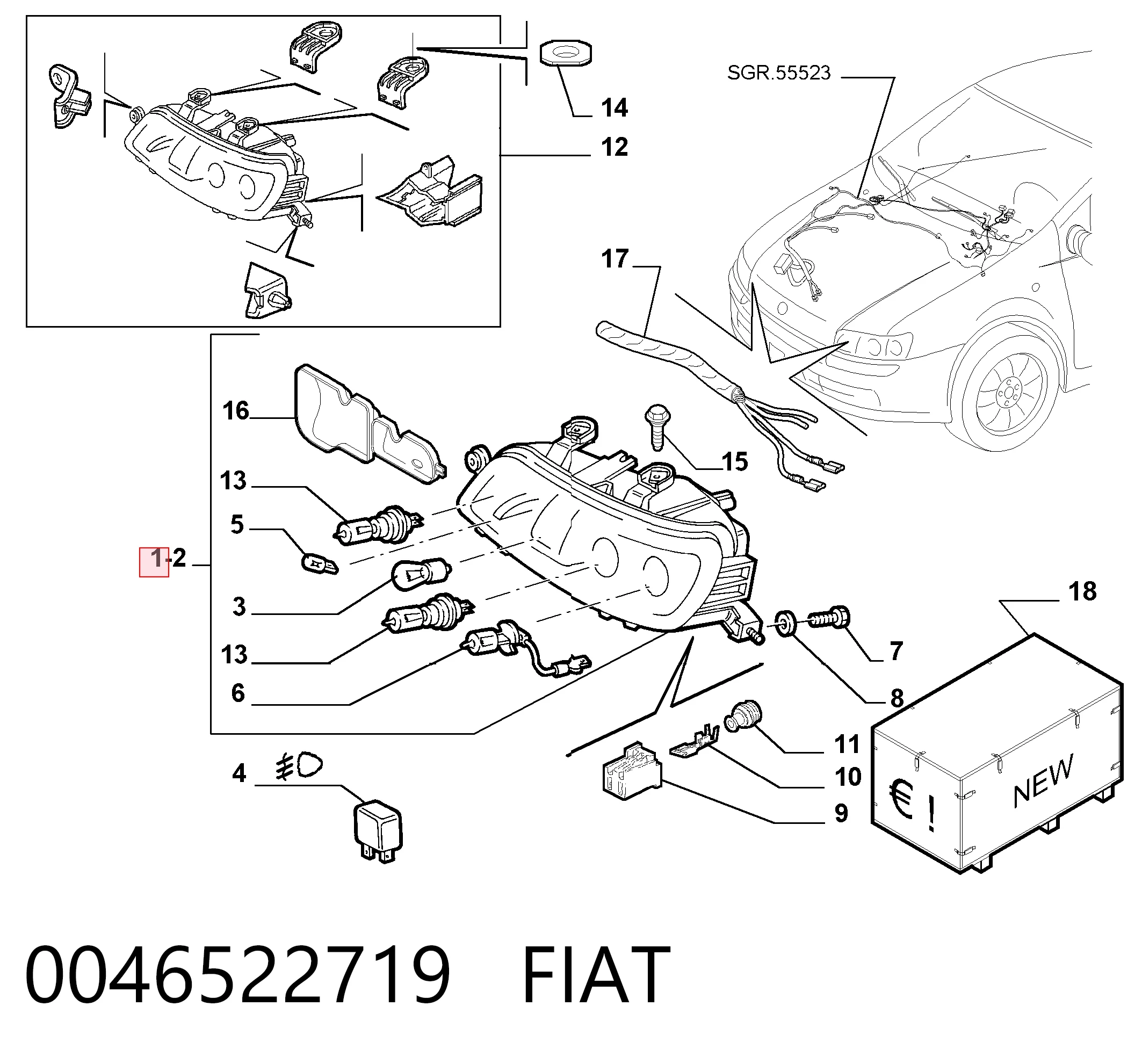 Reflektor prawy do Fiat Punto II 188