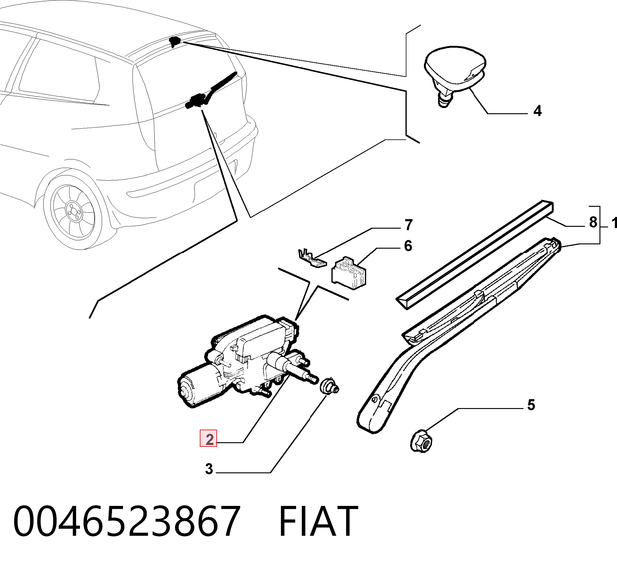 Silniczek wycieraczki tylnej szyby do Fiat Punto II 188