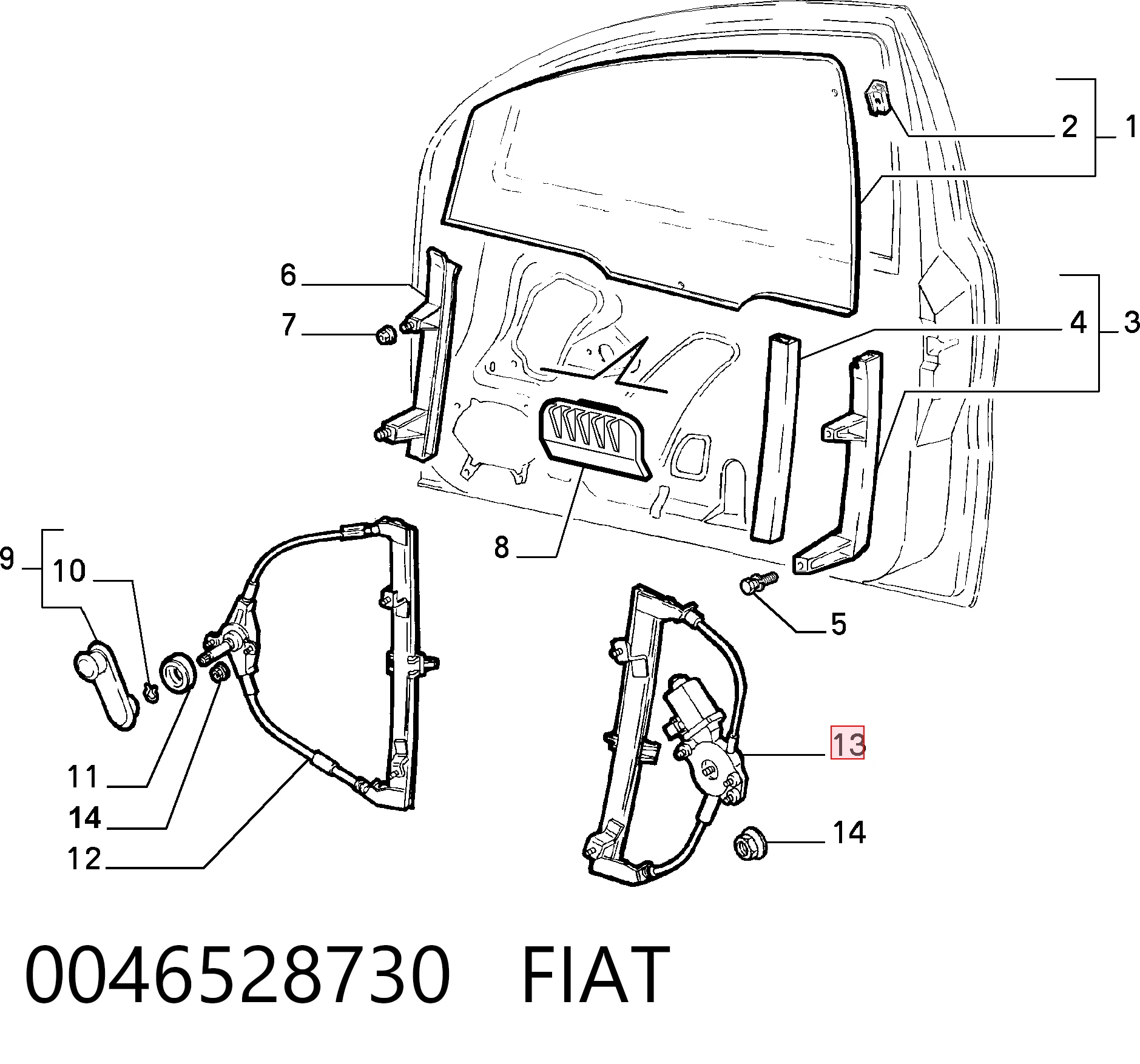 Mechanizm podnoszenia szyby drzwi przednich prawych Fiat Brava 