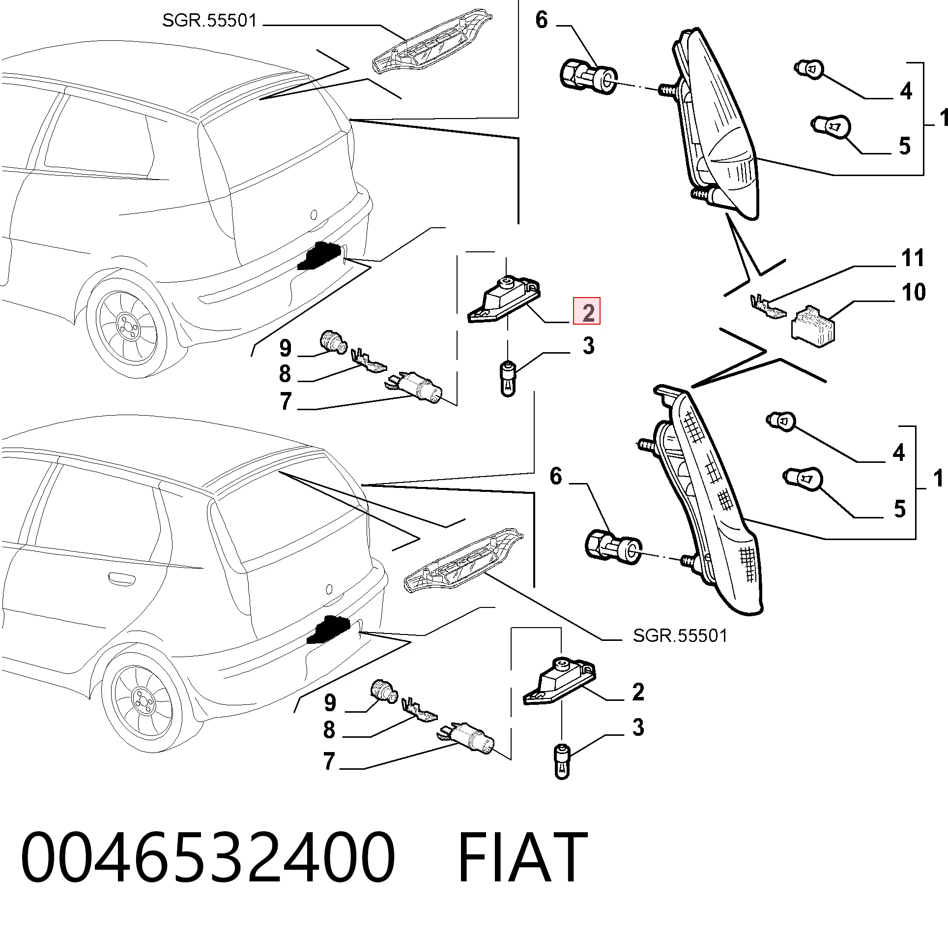  Lampa oświetlenia tylnej tablicy rejestracyjnej Fiat Punto 