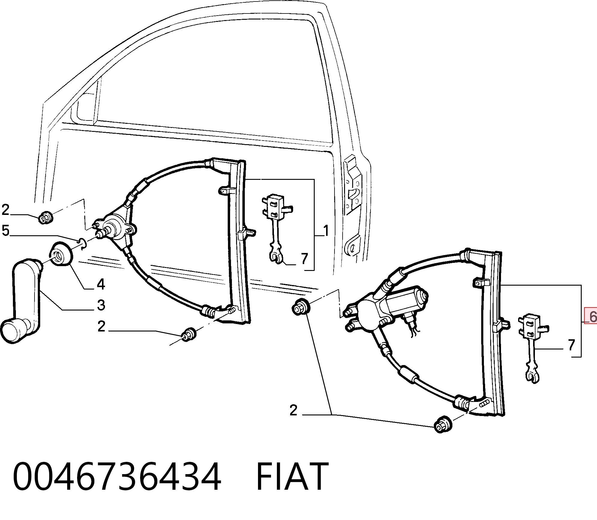 Mechanizm podnoszenia szyby drzwi przednich prawych Fiat Punto I hatchback (176) (1993 - 1999) cena, od 54,74 USD