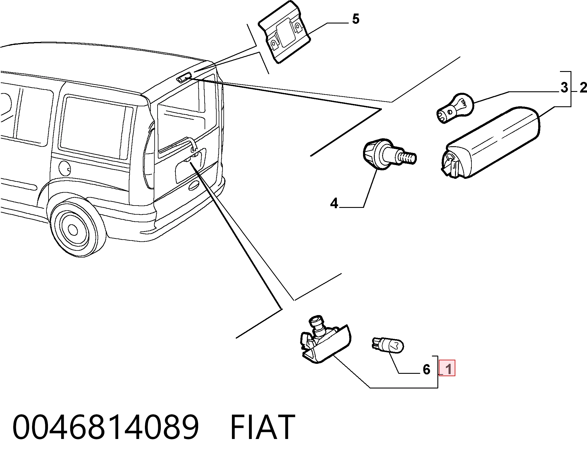 Do koszyka Lampa oświetlenia tylnej tablicy rejestracyjnej Fiat Doblo I 119