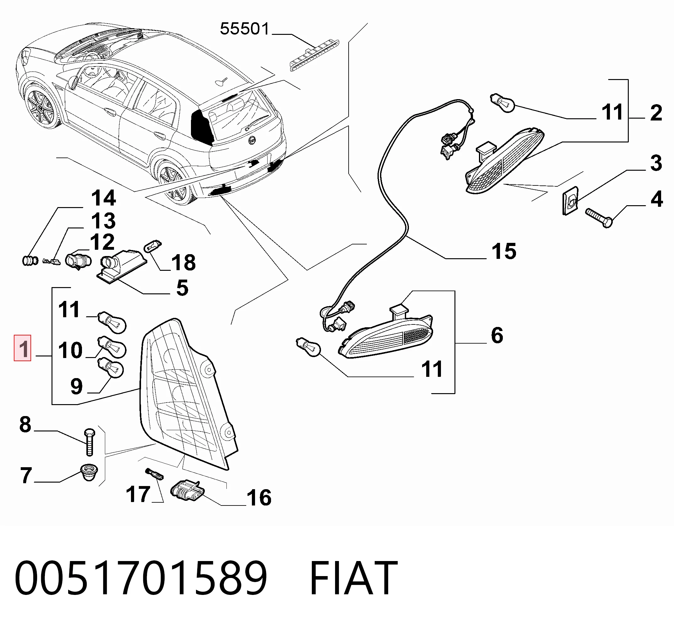 Lampa zespolona tylna lewa do Fiat Punto GRAND 199