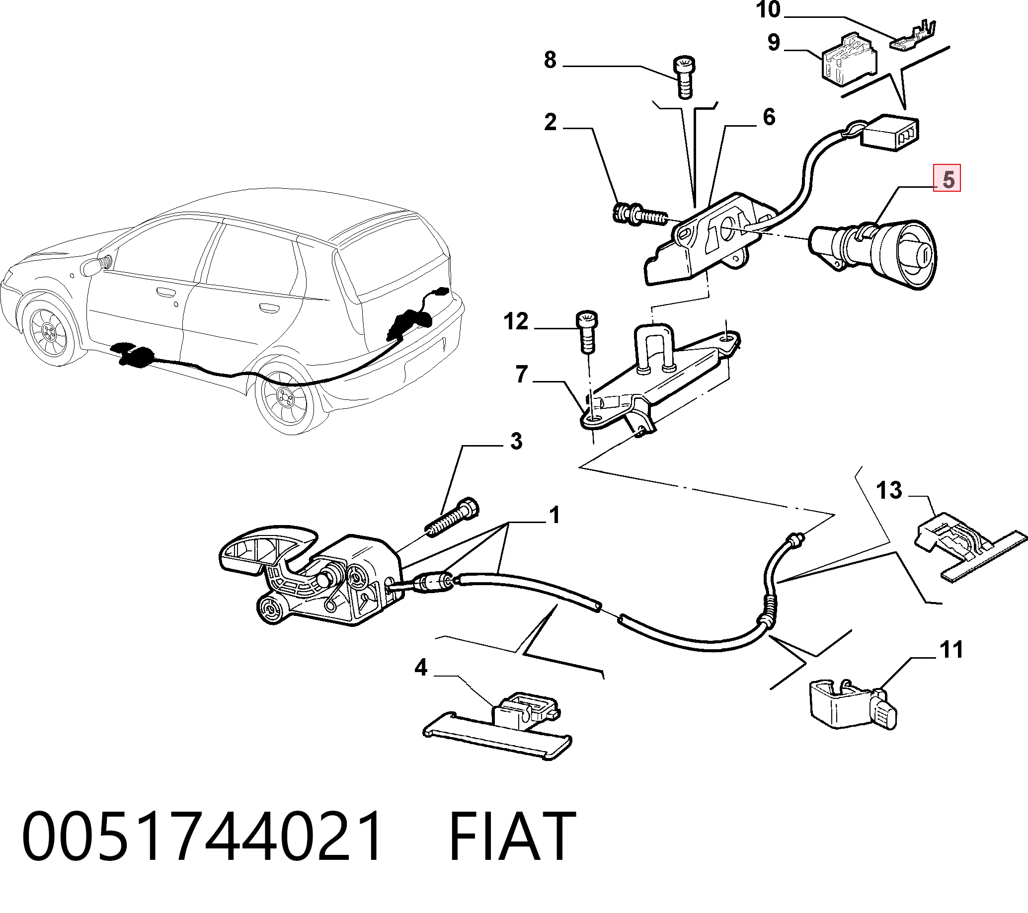 Zamek klapy bagażnika (3/5 drzwi tylnych) do Fiat Punto II 188