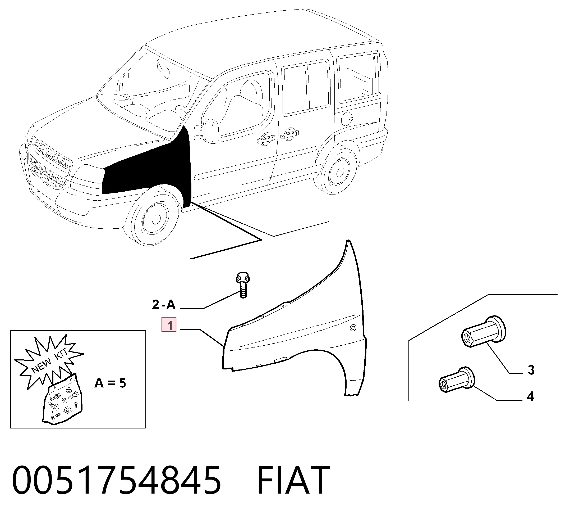 Błotnik przedni prawy do Fiat Doblo I 223