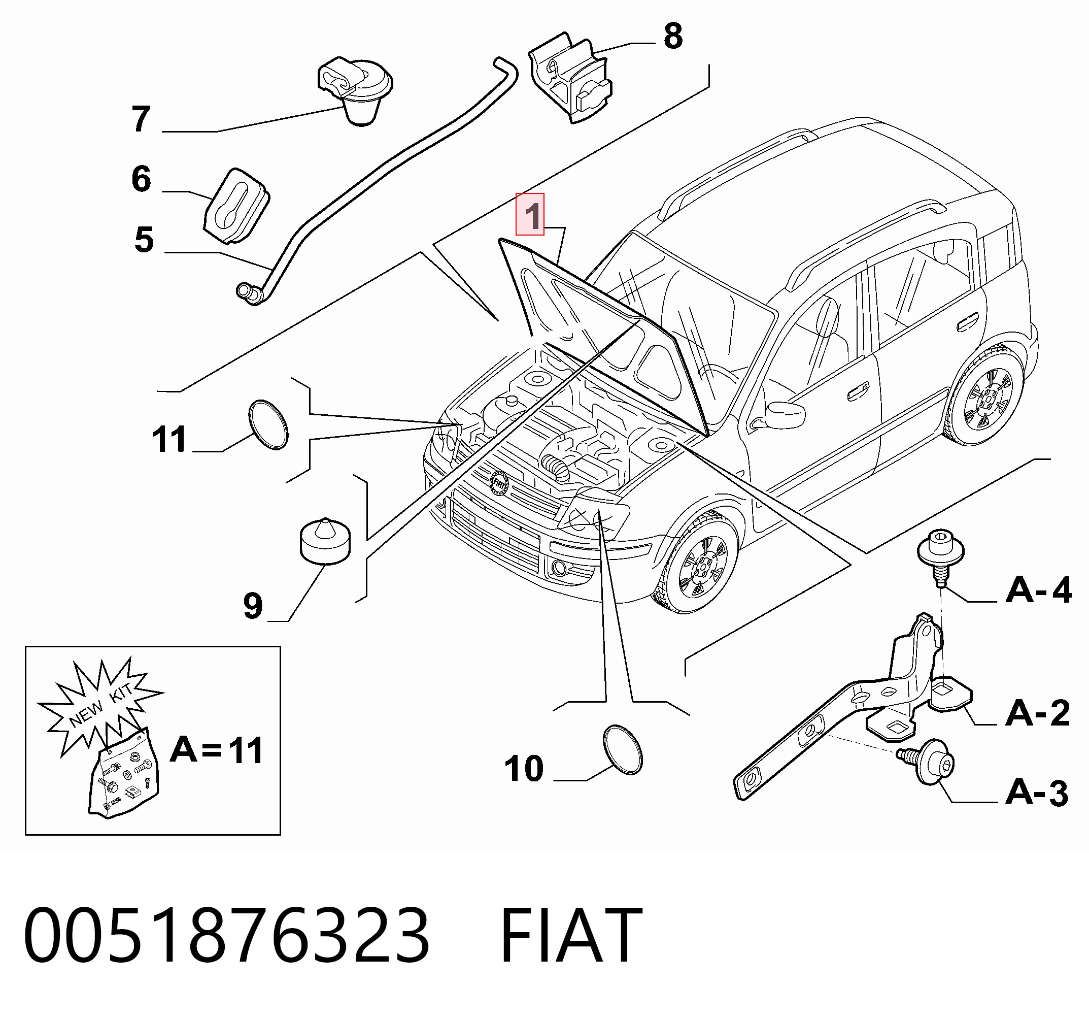 Do koszyka Maska silnika Fiat Panda II 169A