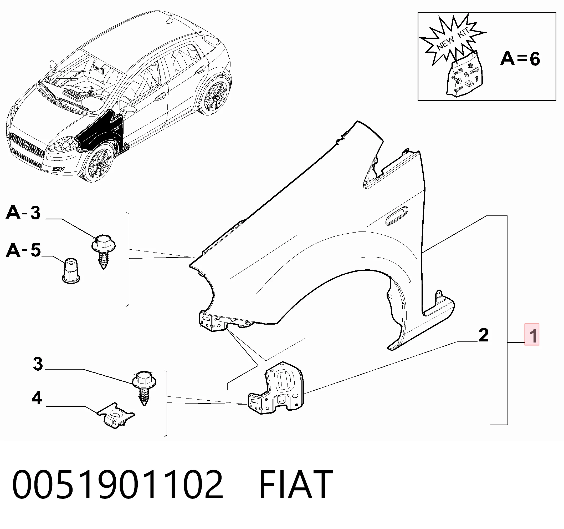 Do koszyka Błotnik przedni prawy Fiat Punto GRAND 199