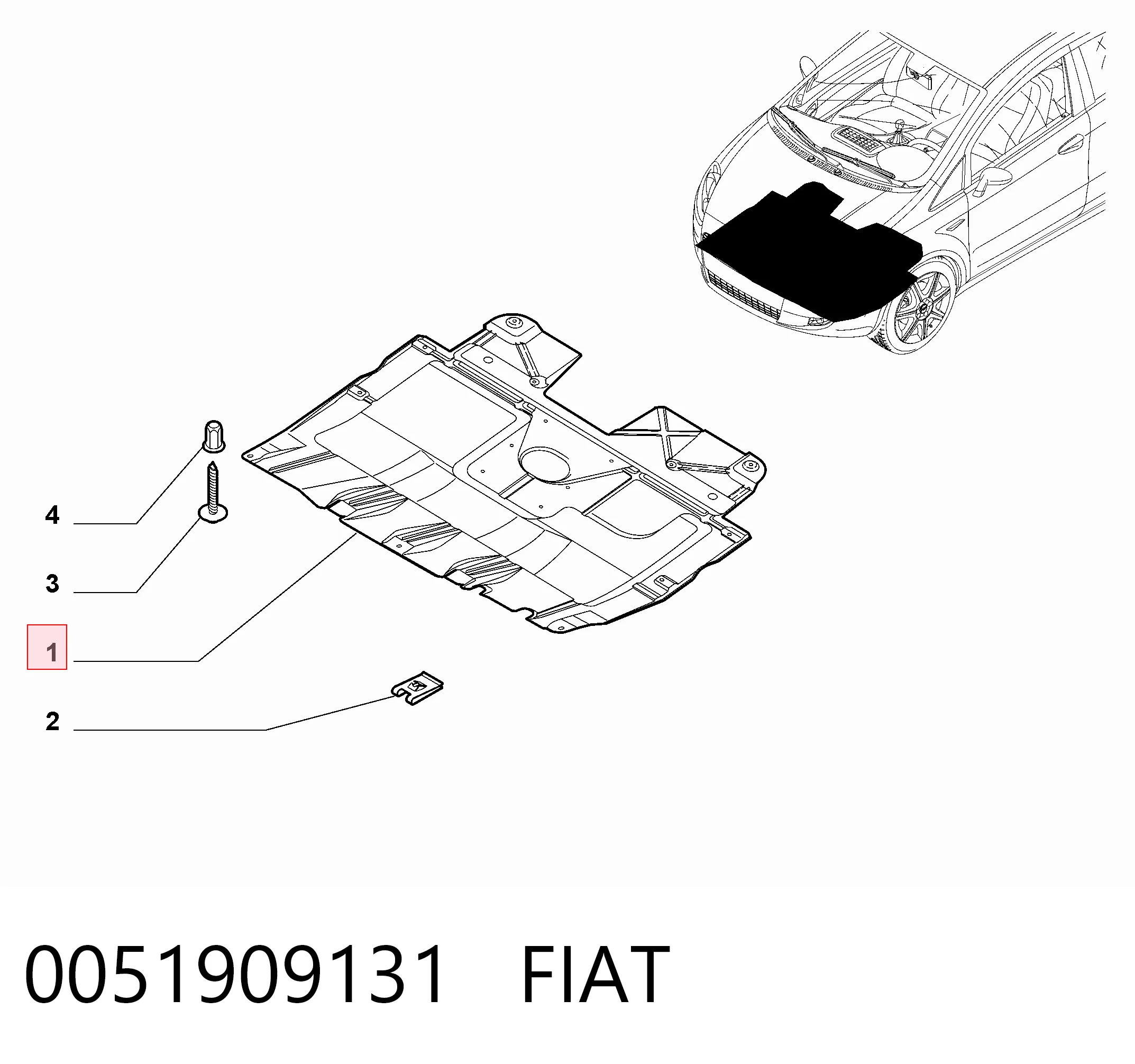 Do koszyka Osłona silnika, miski (przedziału silnika) Fiat Punto GRAND 199