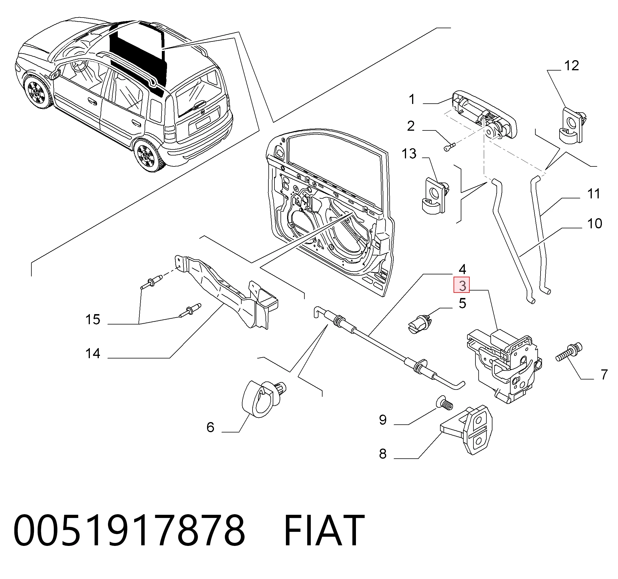 Zamek drzwi przednich prawych Fiat Panda II hatchback (169A) (2003 - 2013) cena, od 66,72 USD