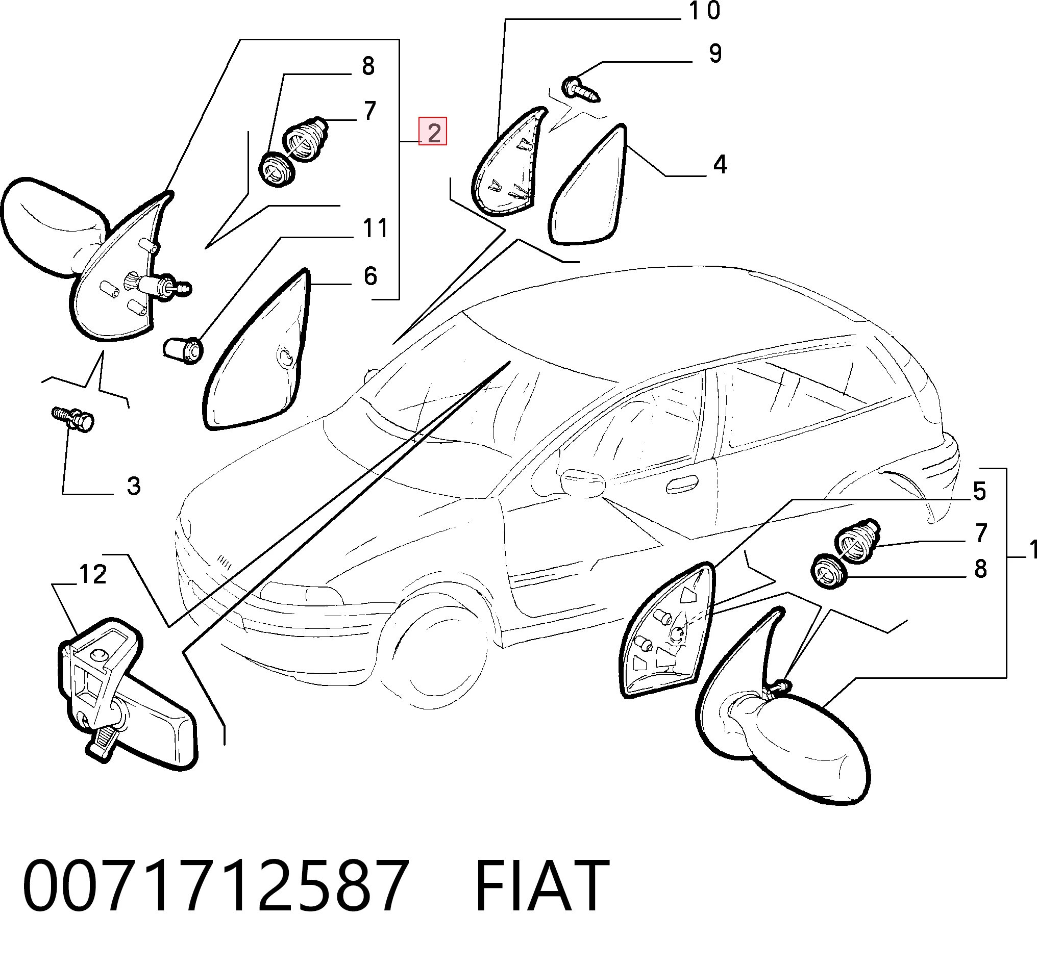 Do koszyka Lusterko wsteczne prawe Fiat Punto I 176