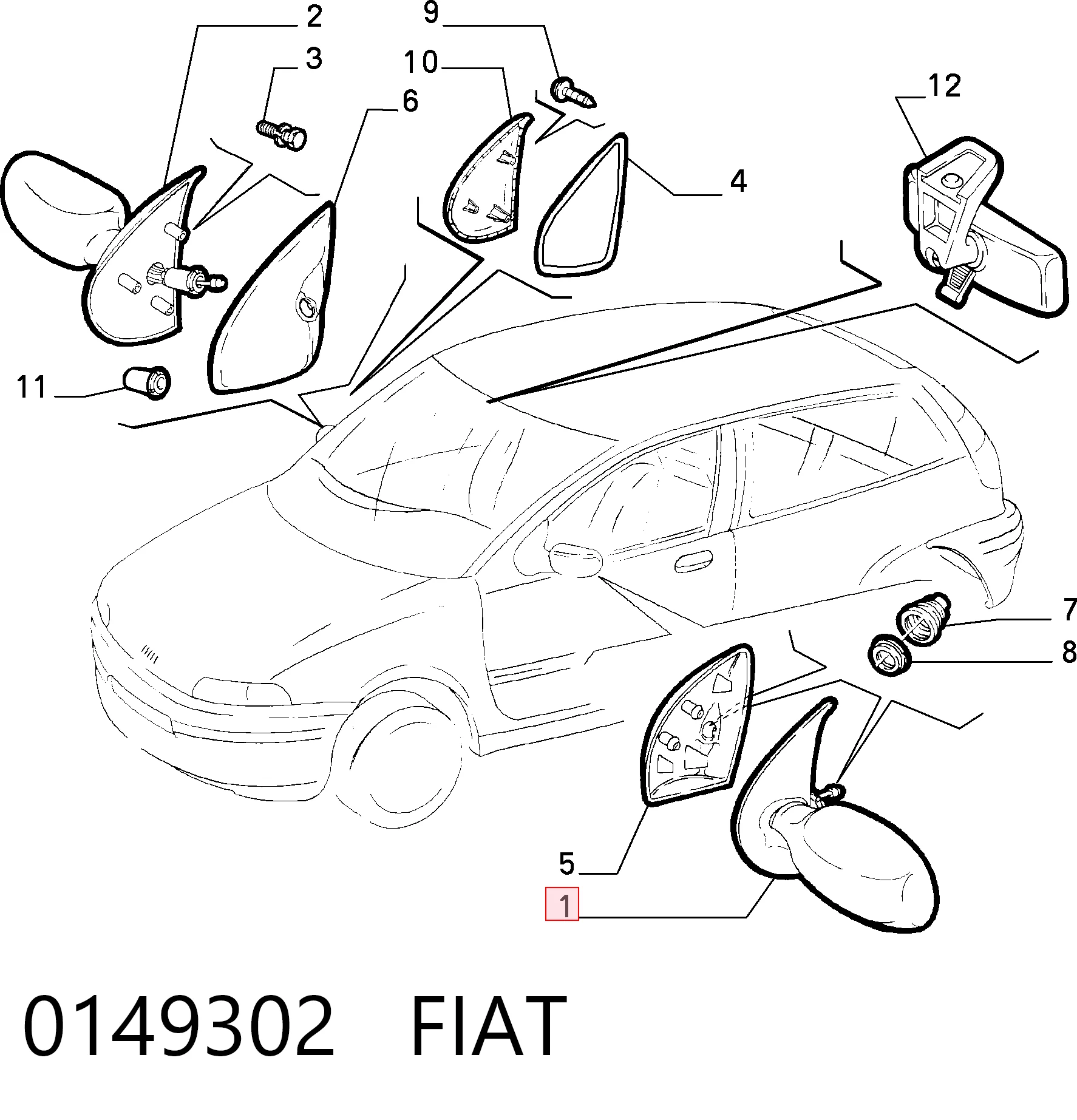 Lusterko wsteczne lewe Fiat Punto I