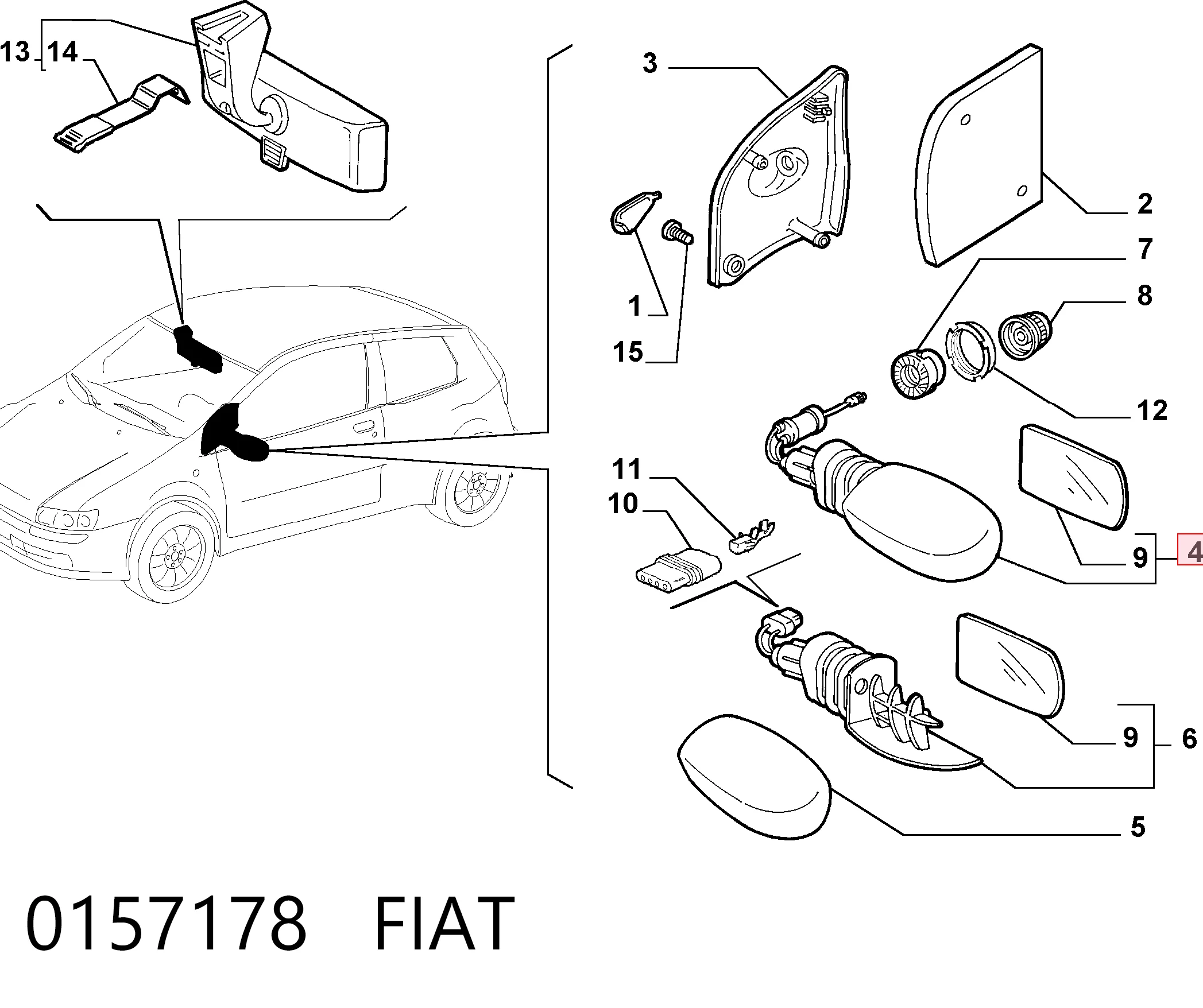 Lusterko wsteczne lewe Fiat Punto II