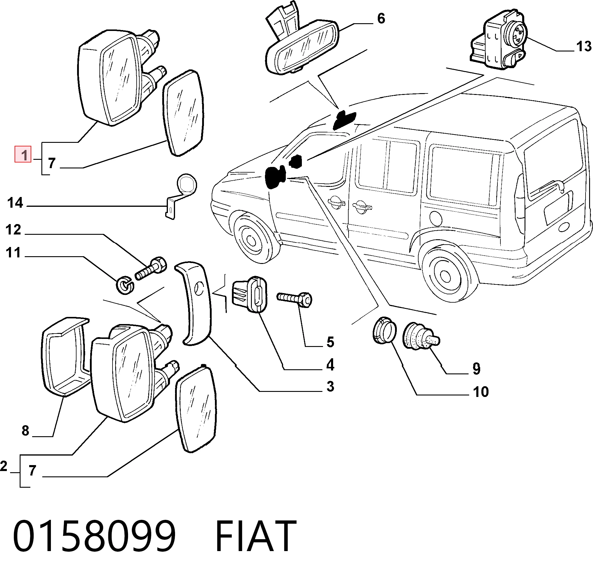 Lusterko wsteczne prawe Fiat Doblo I