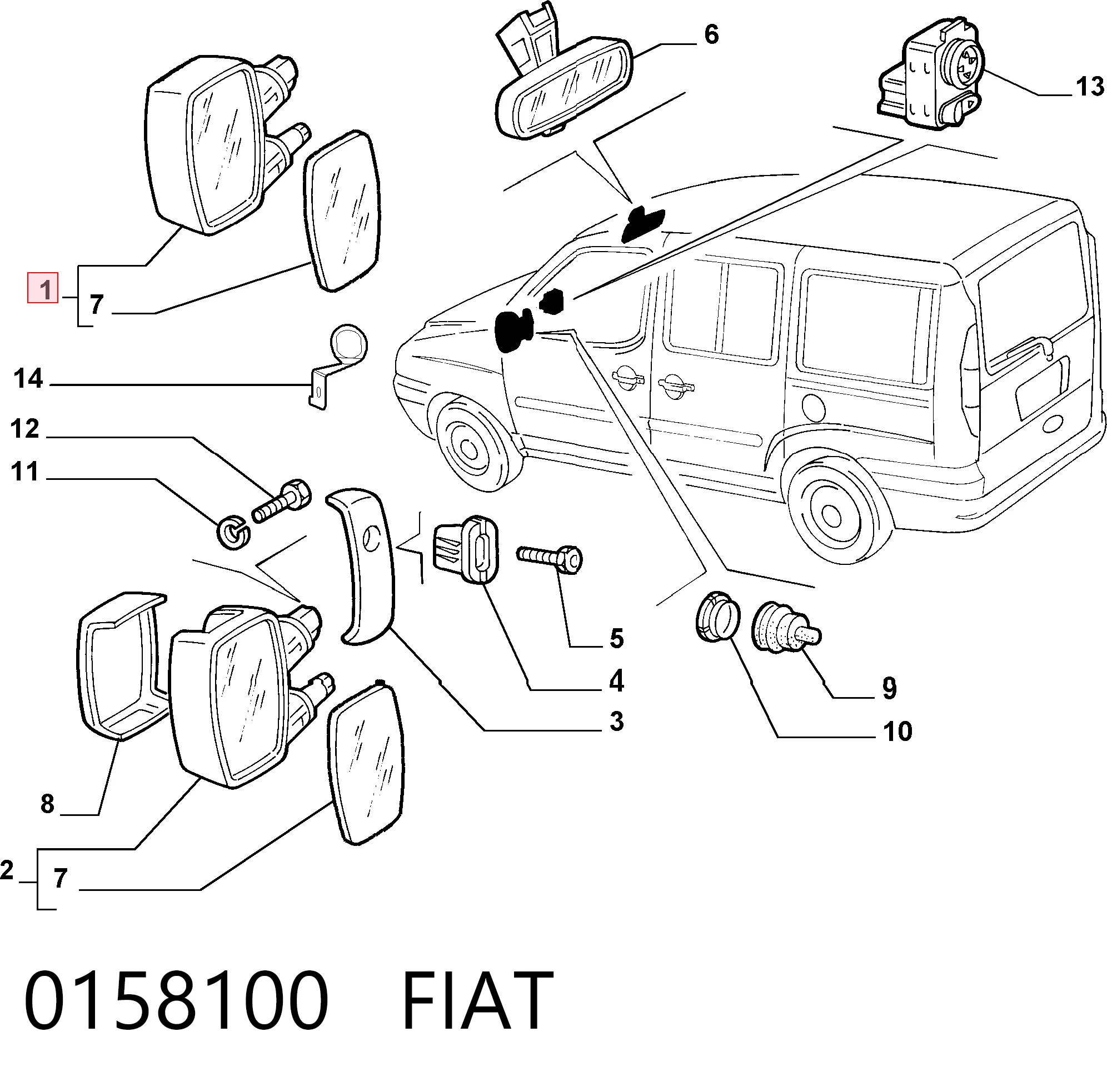 Lusterko wsteczne lewe Fiat Doblo I