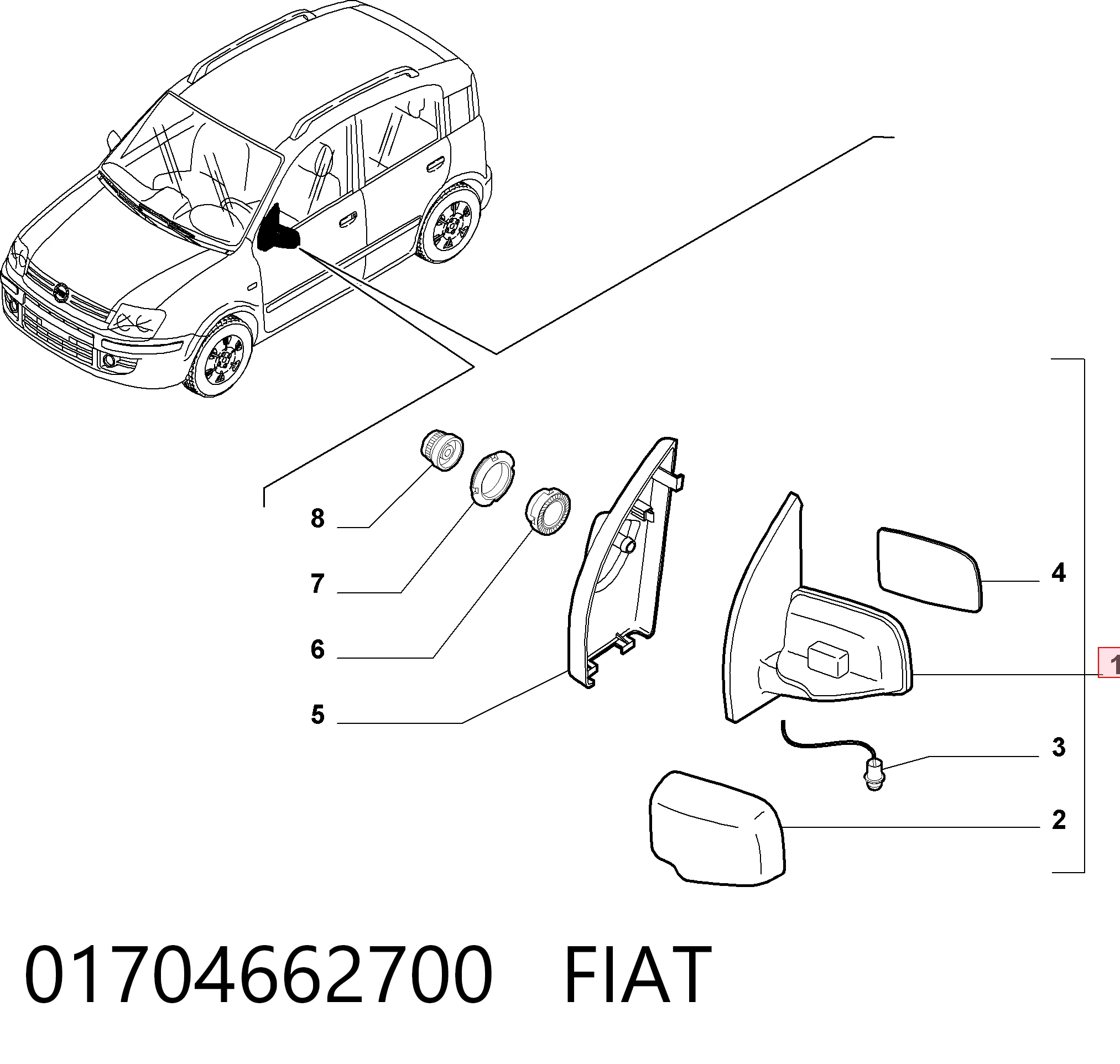 Lusterko wsteczne lewe Fiat Panda II