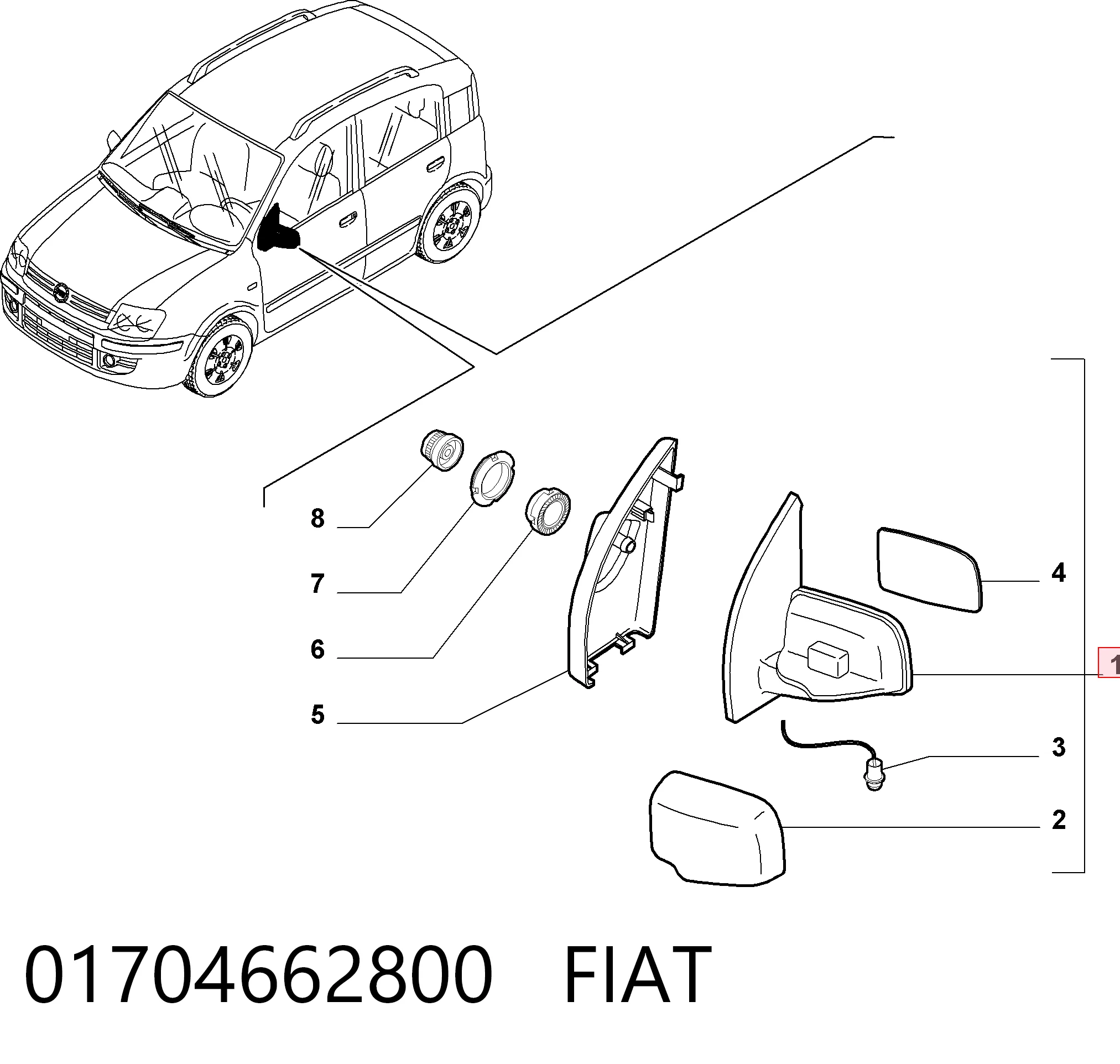 Do koszyka Lusterko wsteczne prawe Fiat Panda II 169A