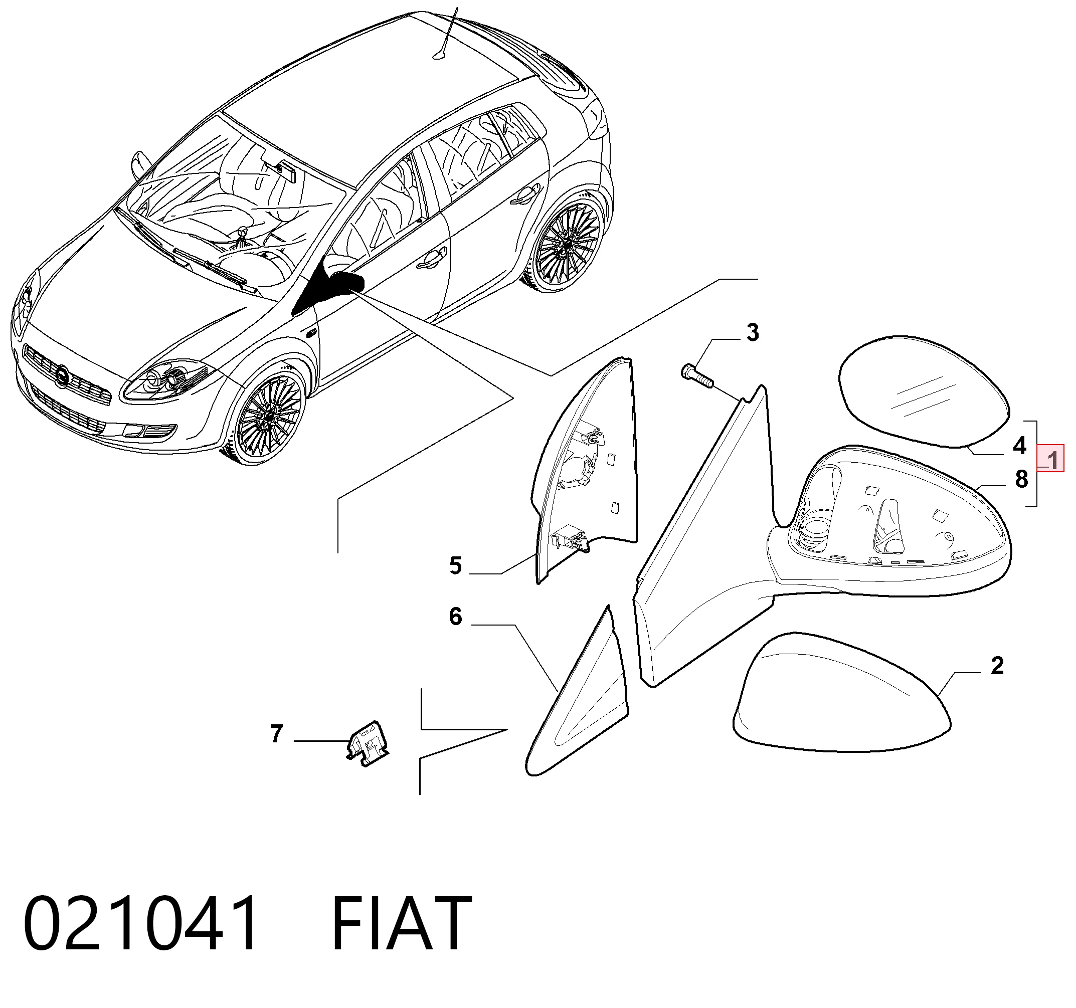 021041 Fiat/Alfa/Lancia Lusterko wsteczne lewe