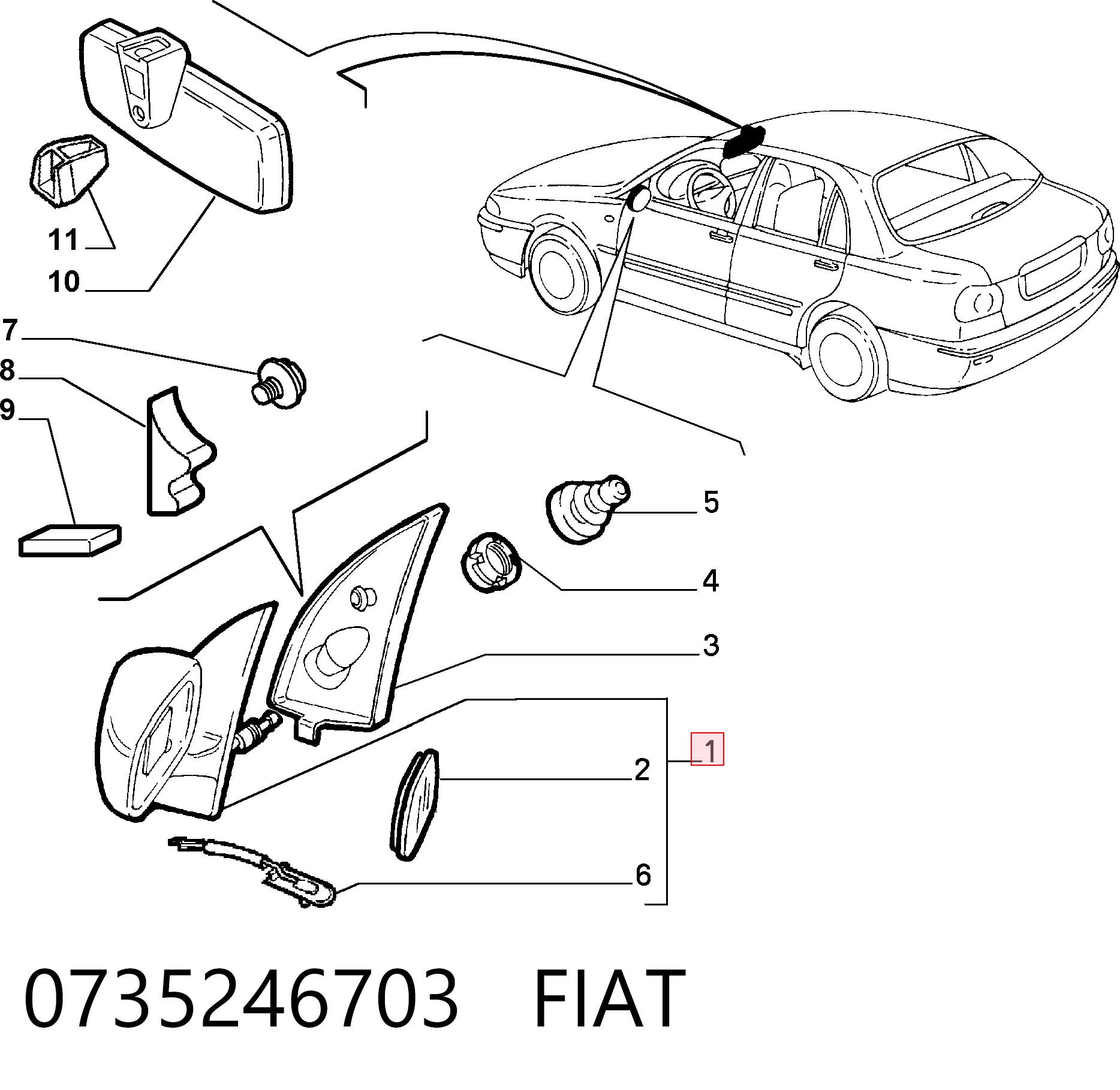 Lusterko wsteczne prawe do Fiat Brava  182