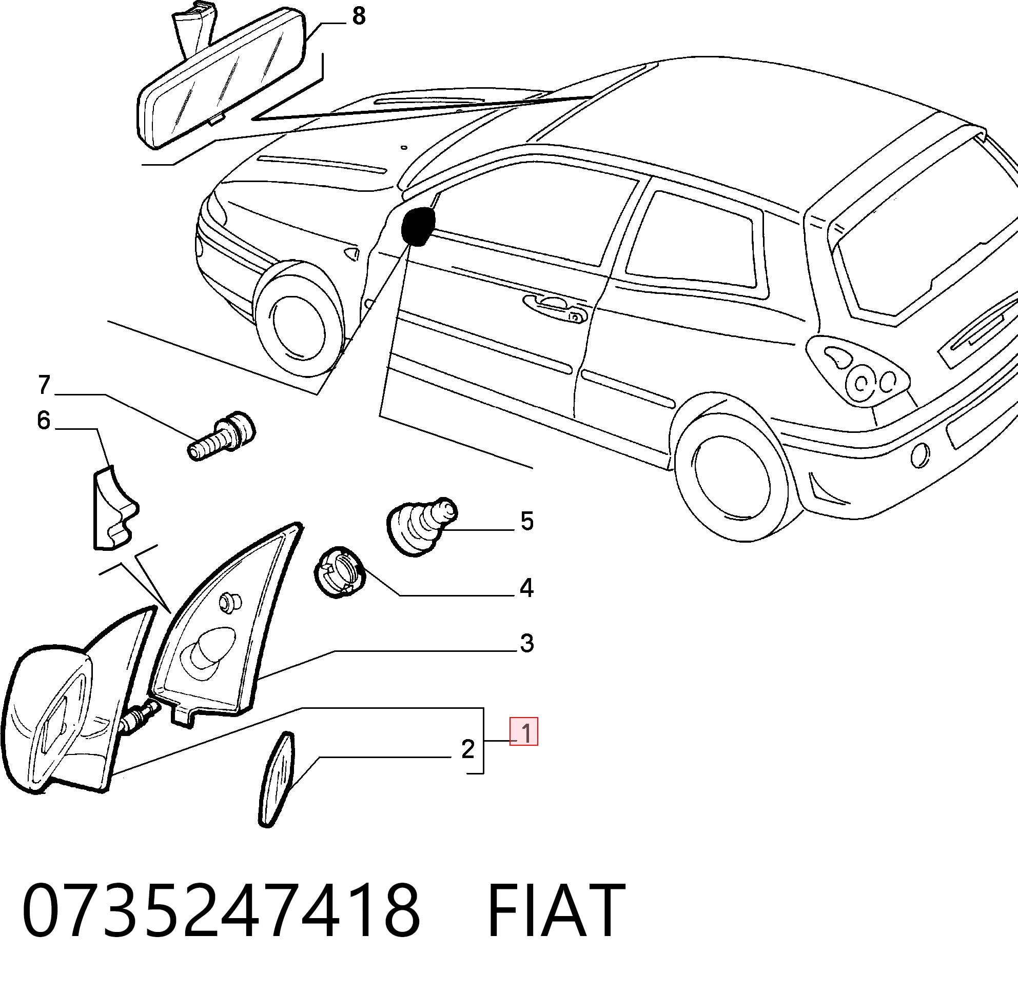Lusterko wsteczne prawe do Fiat Bravo I 182