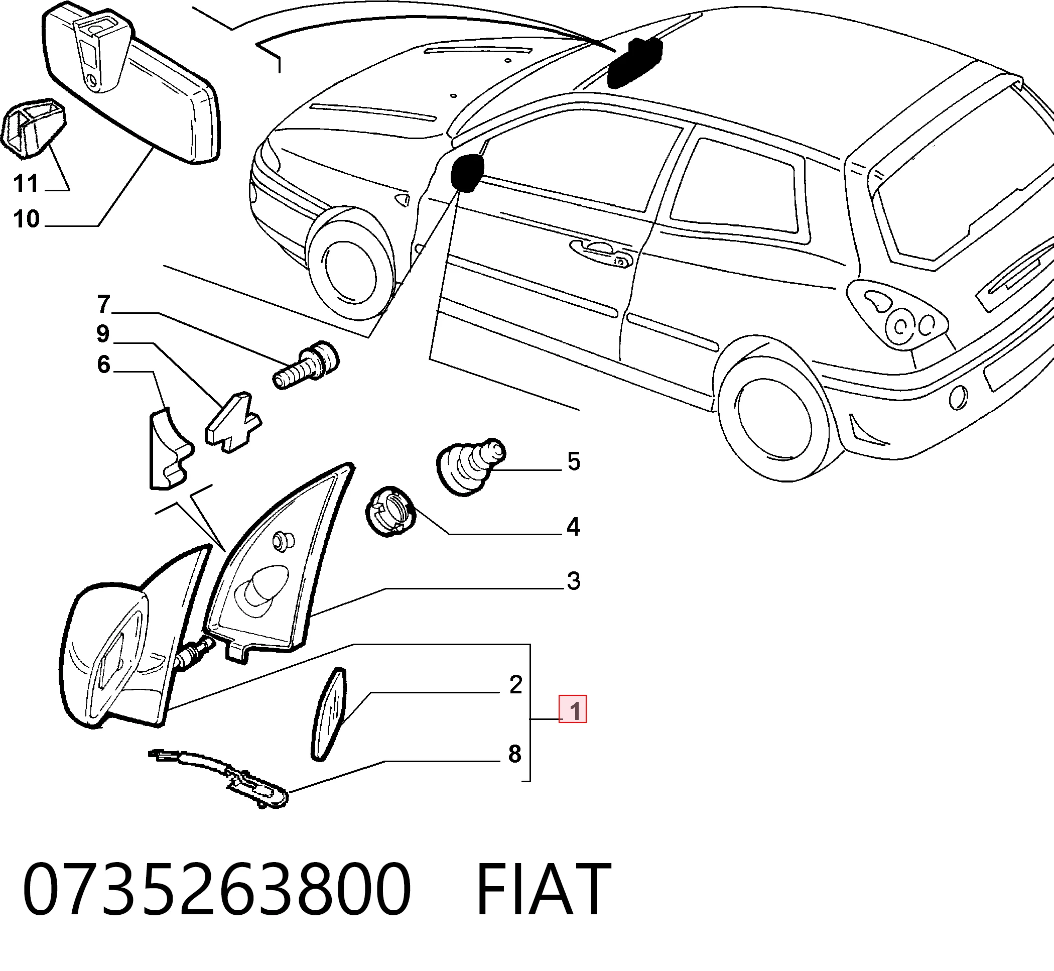 Lusterko wsteczne lewe Fiat Bravo I hatchback (182) (1995 - 2001) cena, od 44,69 USD