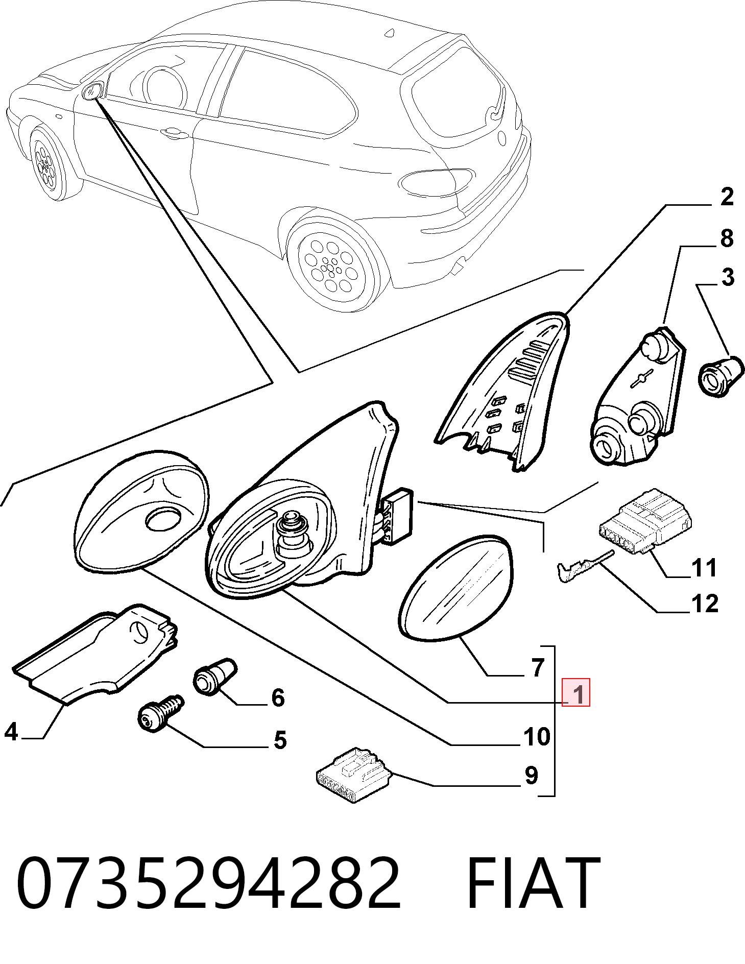 Lusterko wsteczne prawe Alfa Romeo 147 hatchback (937) (2001 - 2010) cena, od 49,92 USD