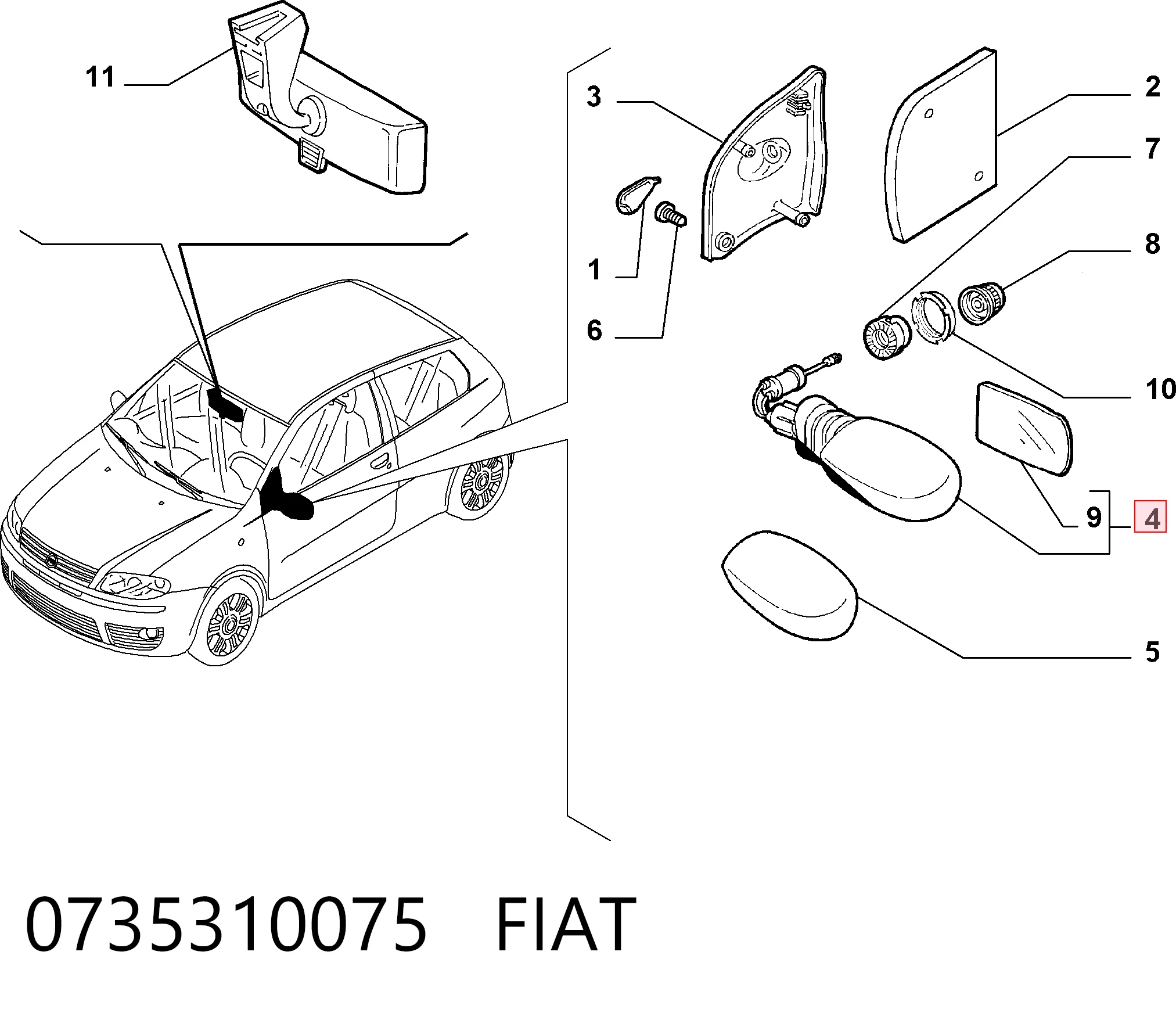 Lusterko wsteczne lewe do Fiat Punto II 188