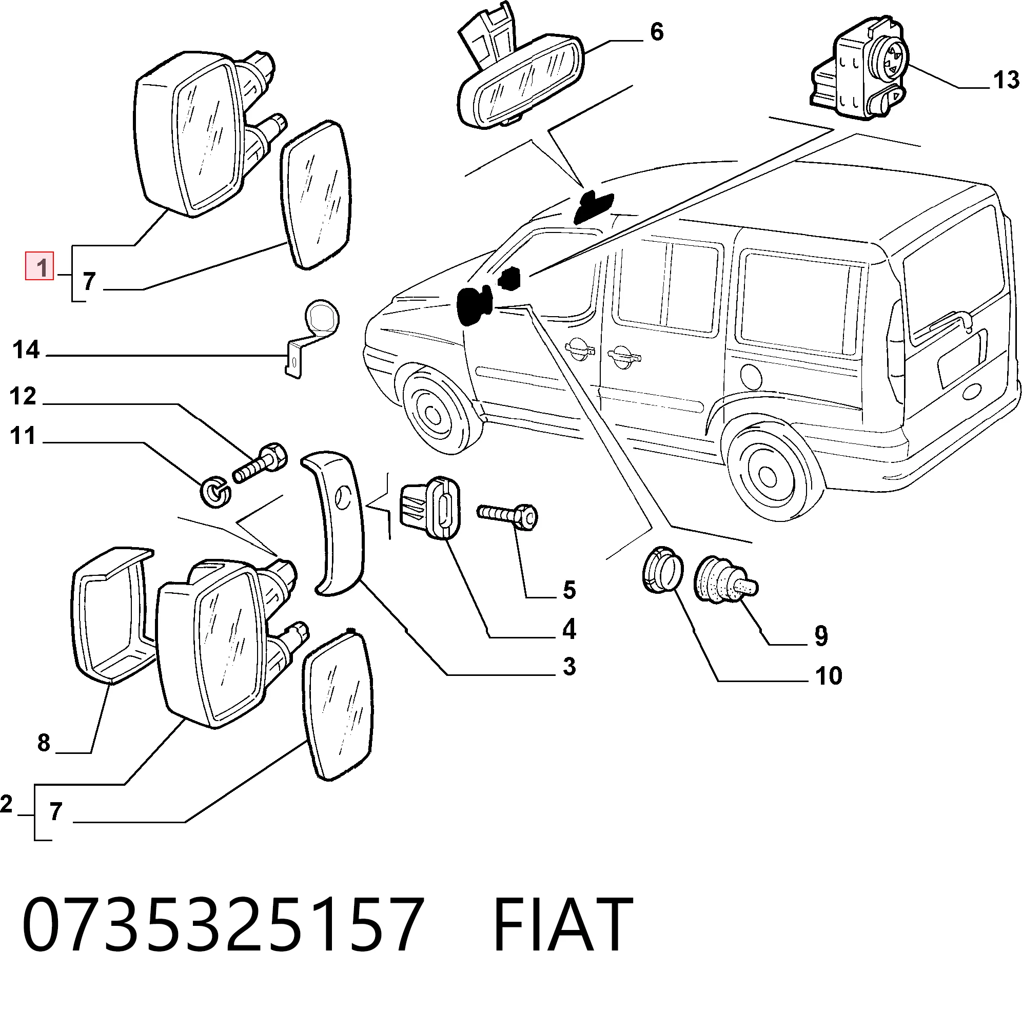 Lusterko wsteczne lewe do Fiat Doblo I 223