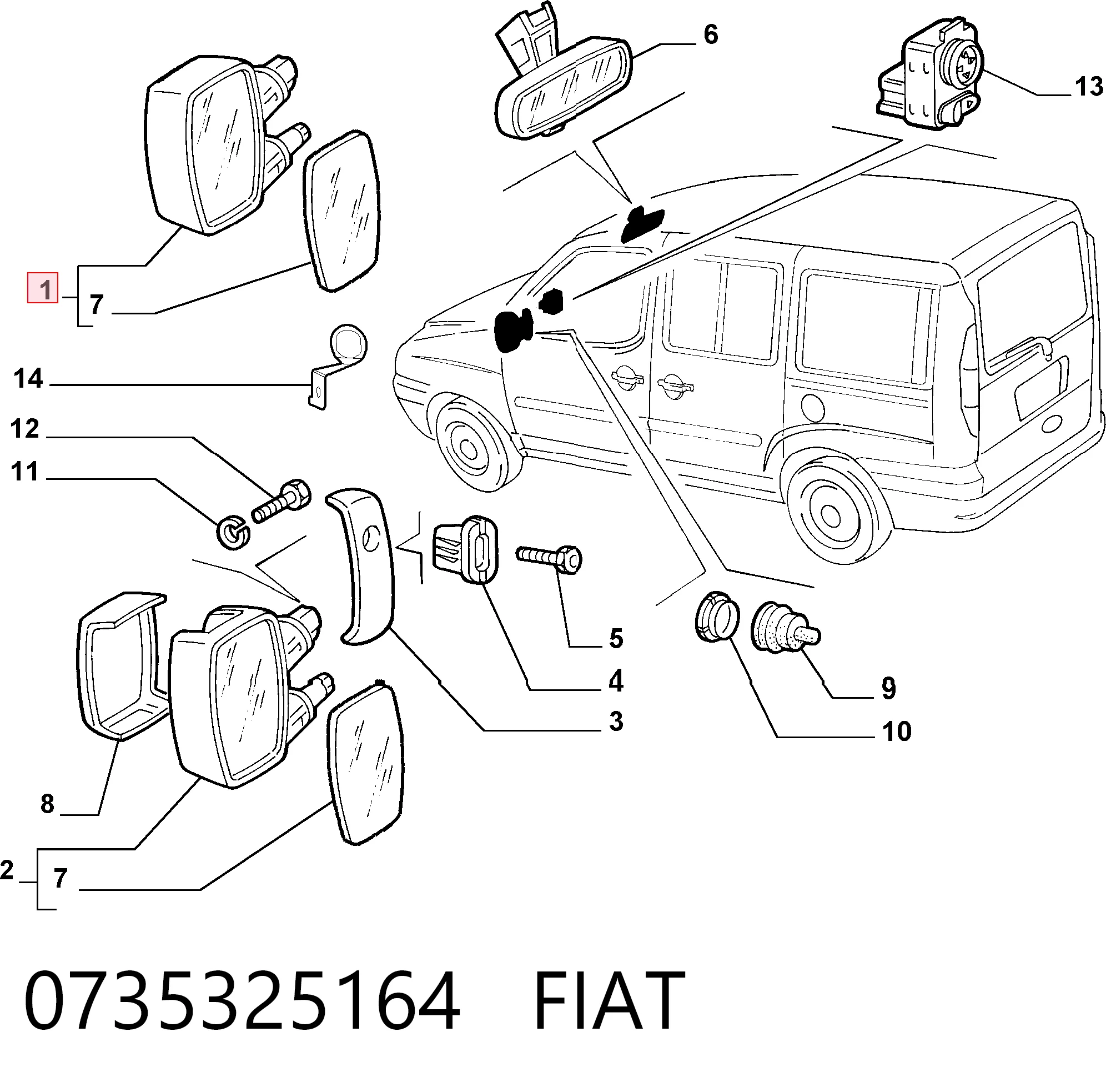 Lusterko wsteczne prawe do Fiat Doblo I 223