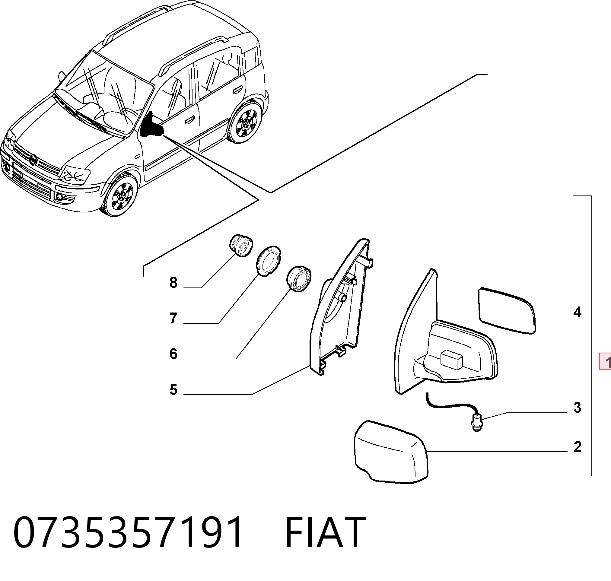 Lusterko wsteczne lewe do Fiat Panda II 169A
