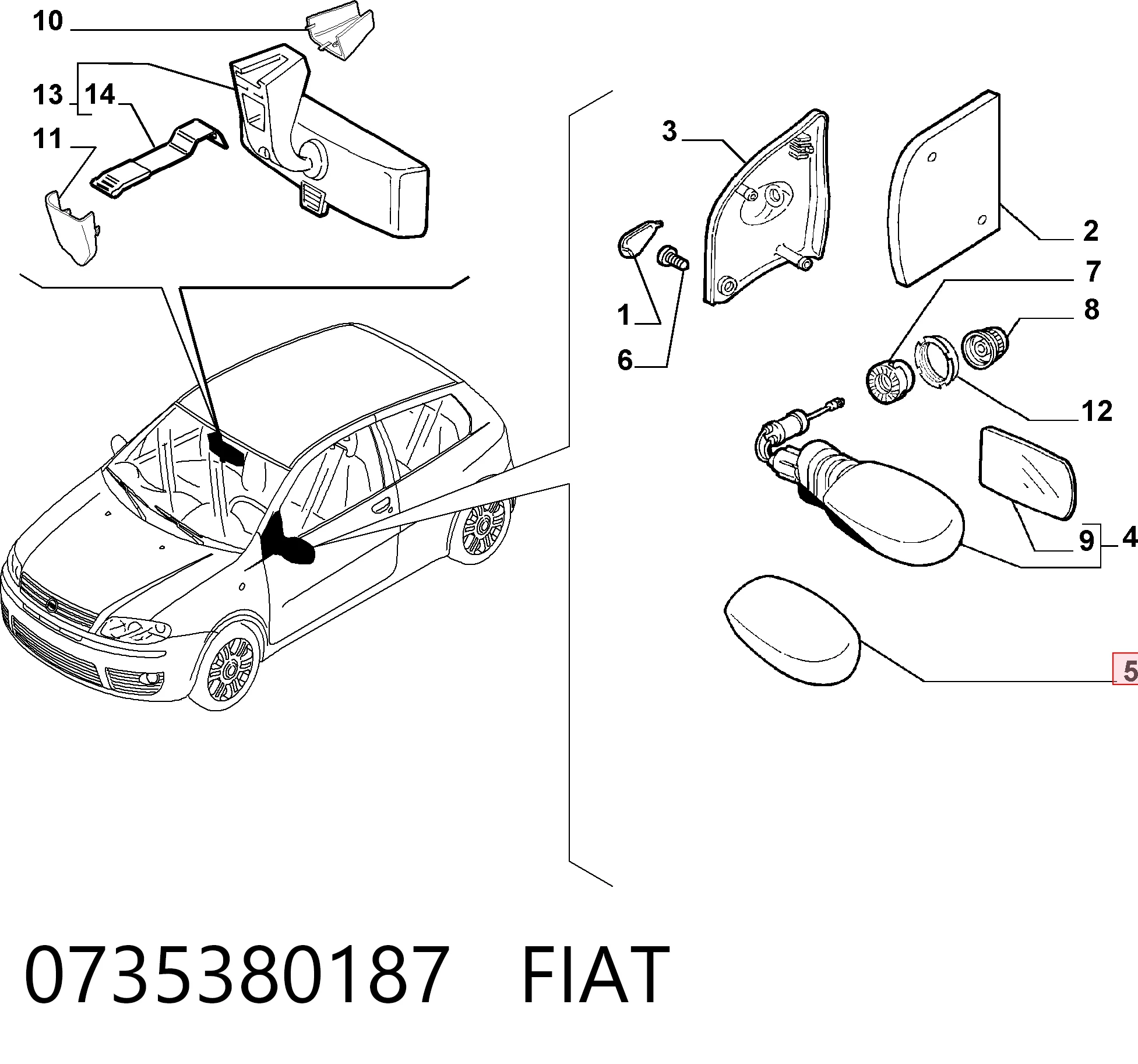 Lusterko wsteczne lewe Fiat Punto II