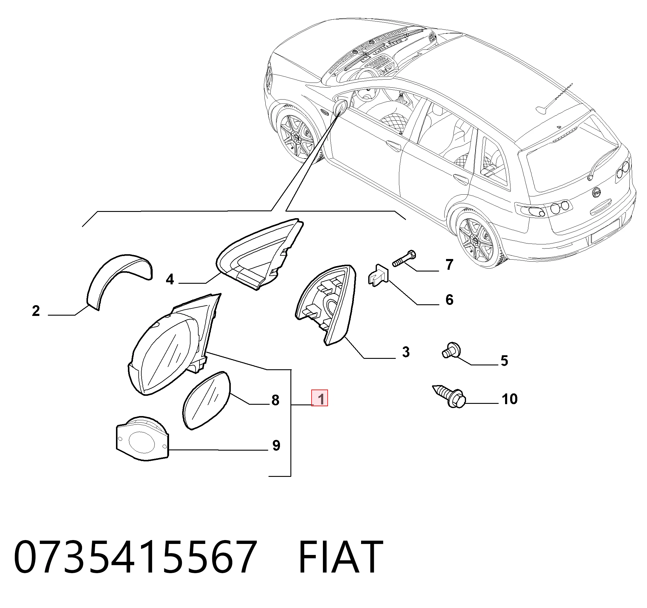 Lusterko wsteczne prawe do Fiat Croma II 194
