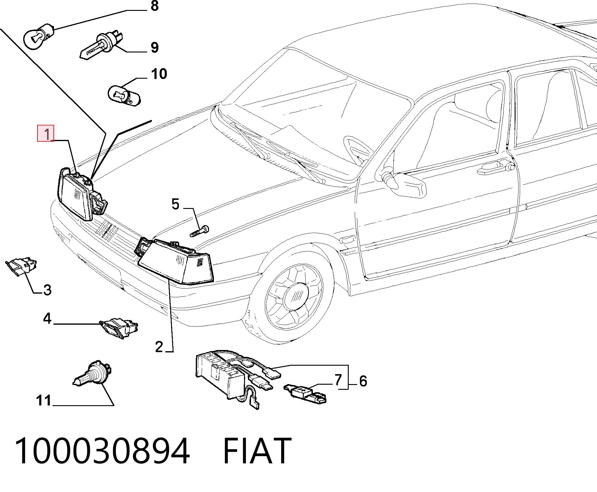 Reflektor prawy do Fiat Tempra  159