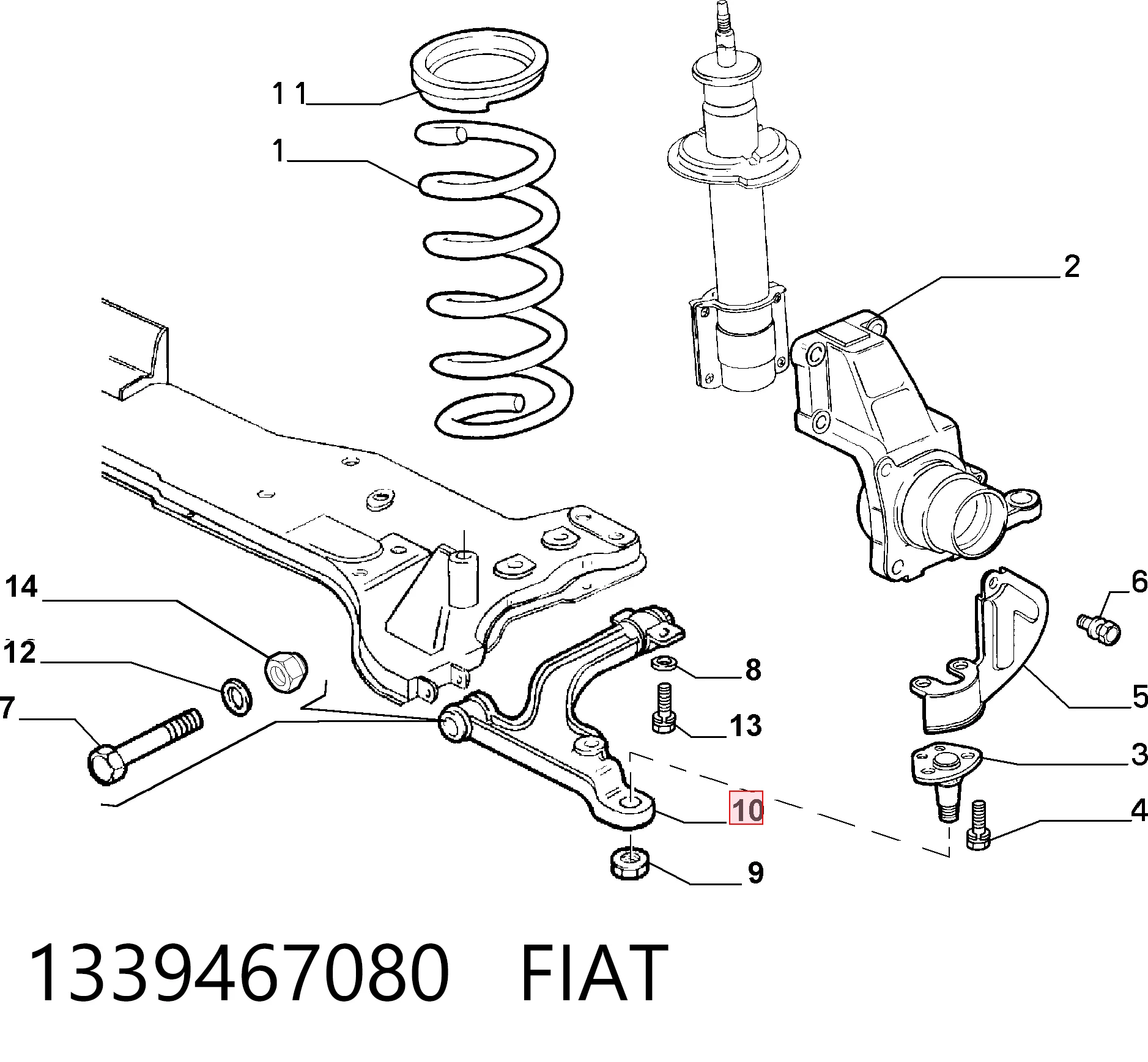1339467080 Fiat/Alfa/Lancia Wahacz zawieszenia przedniego dolny prawy