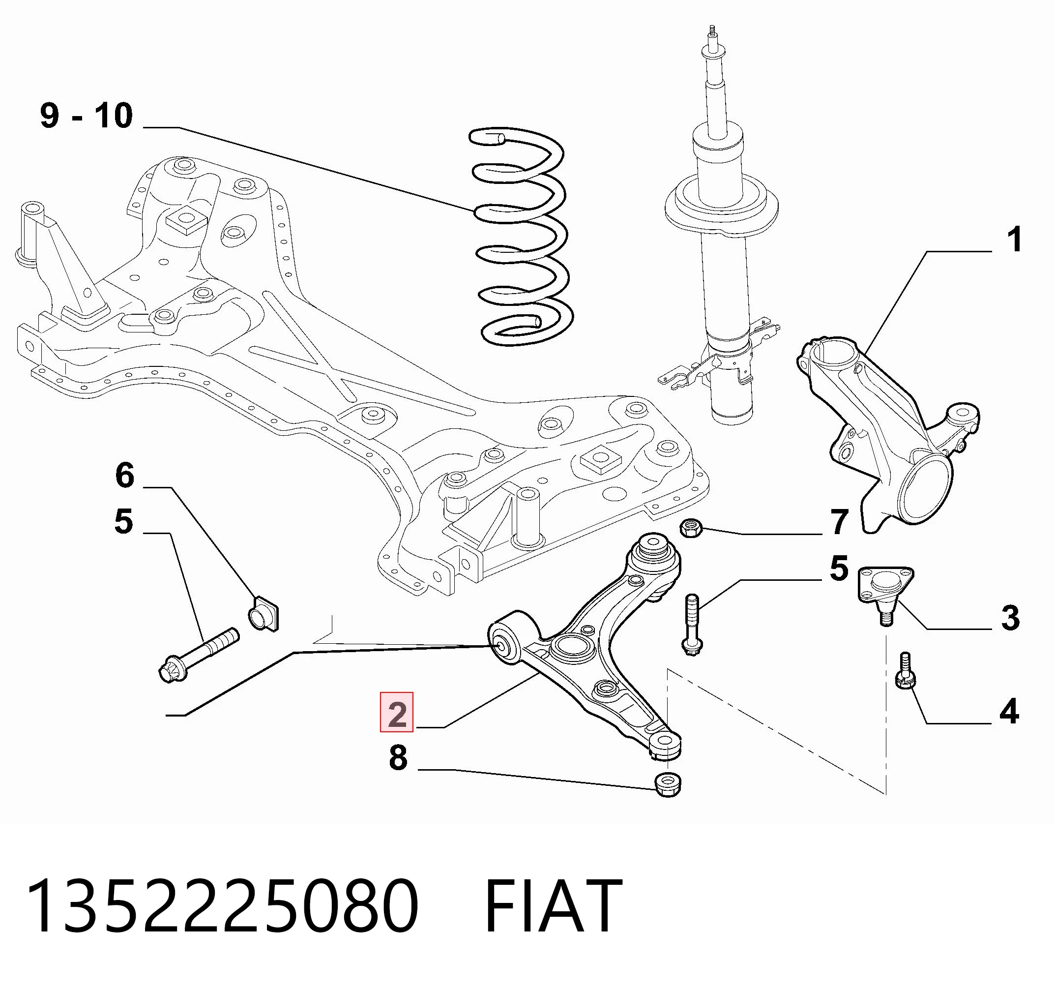 1352225080 Fiat/Alfa/Lancia Wahacz zawieszenia przedniego dolny prawy