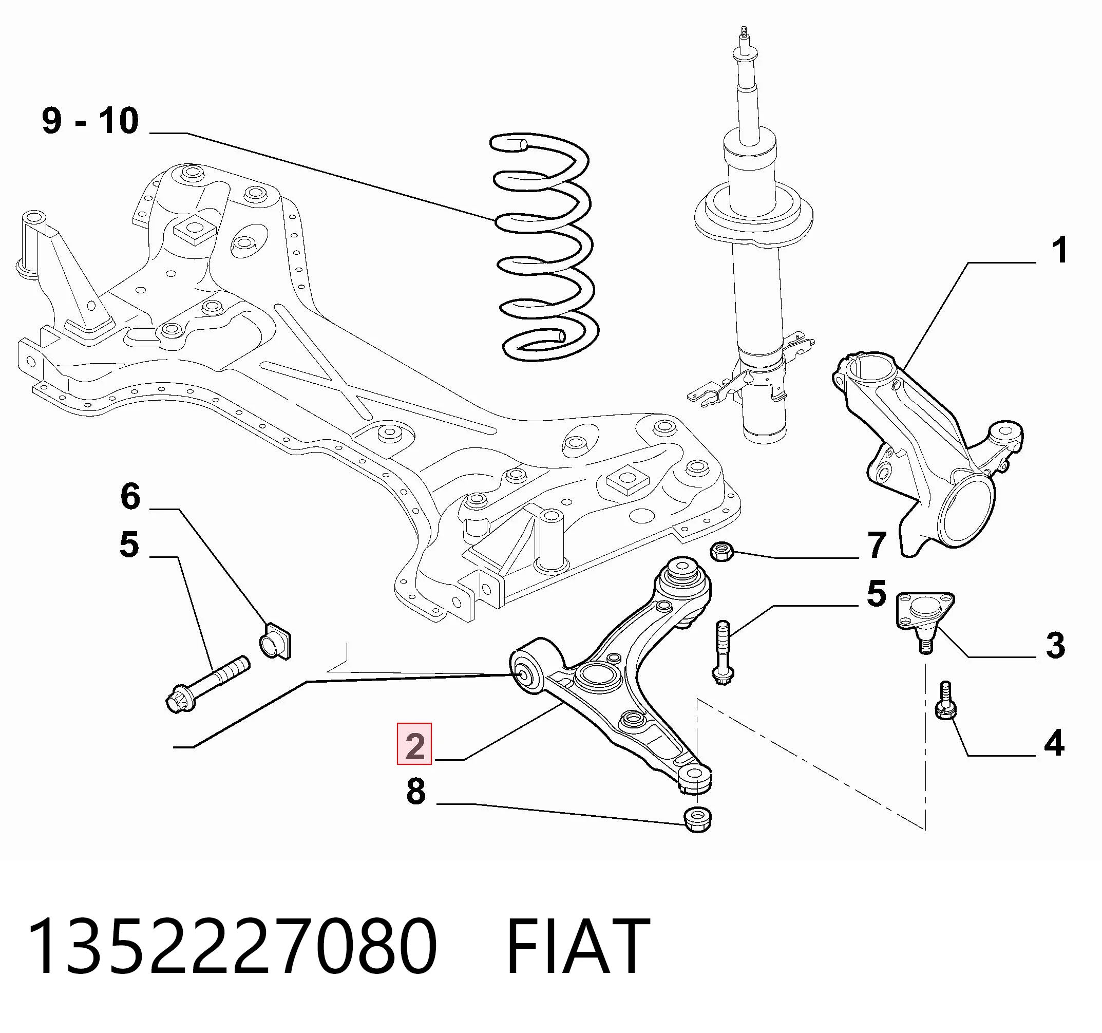 1352227080 Fiat/Alfa/Lancia Wahacz zawieszenia przedniego dolny lewy
