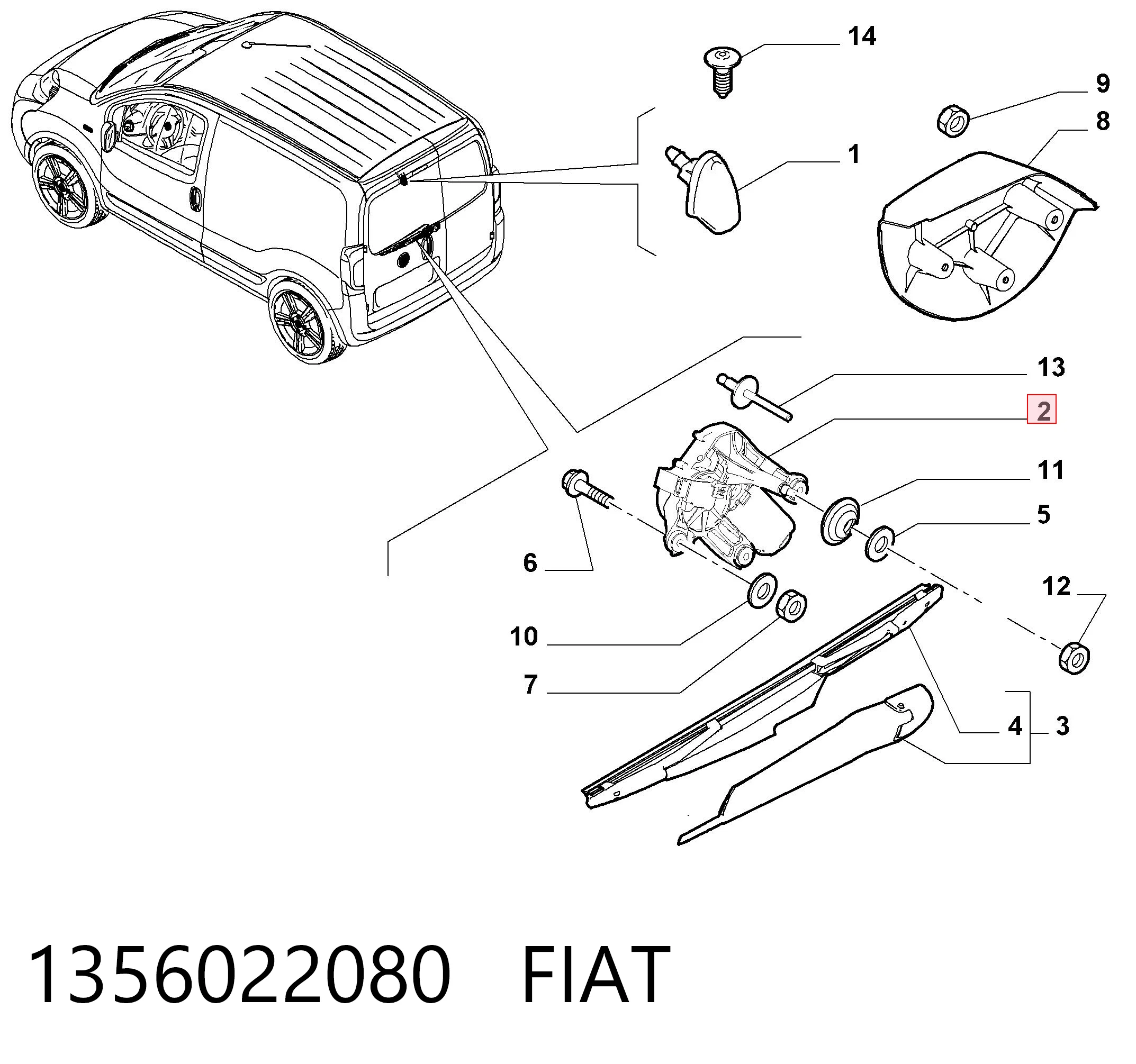 Silniczek wycieraczki tylnej szyby do Fiat Qubo  225