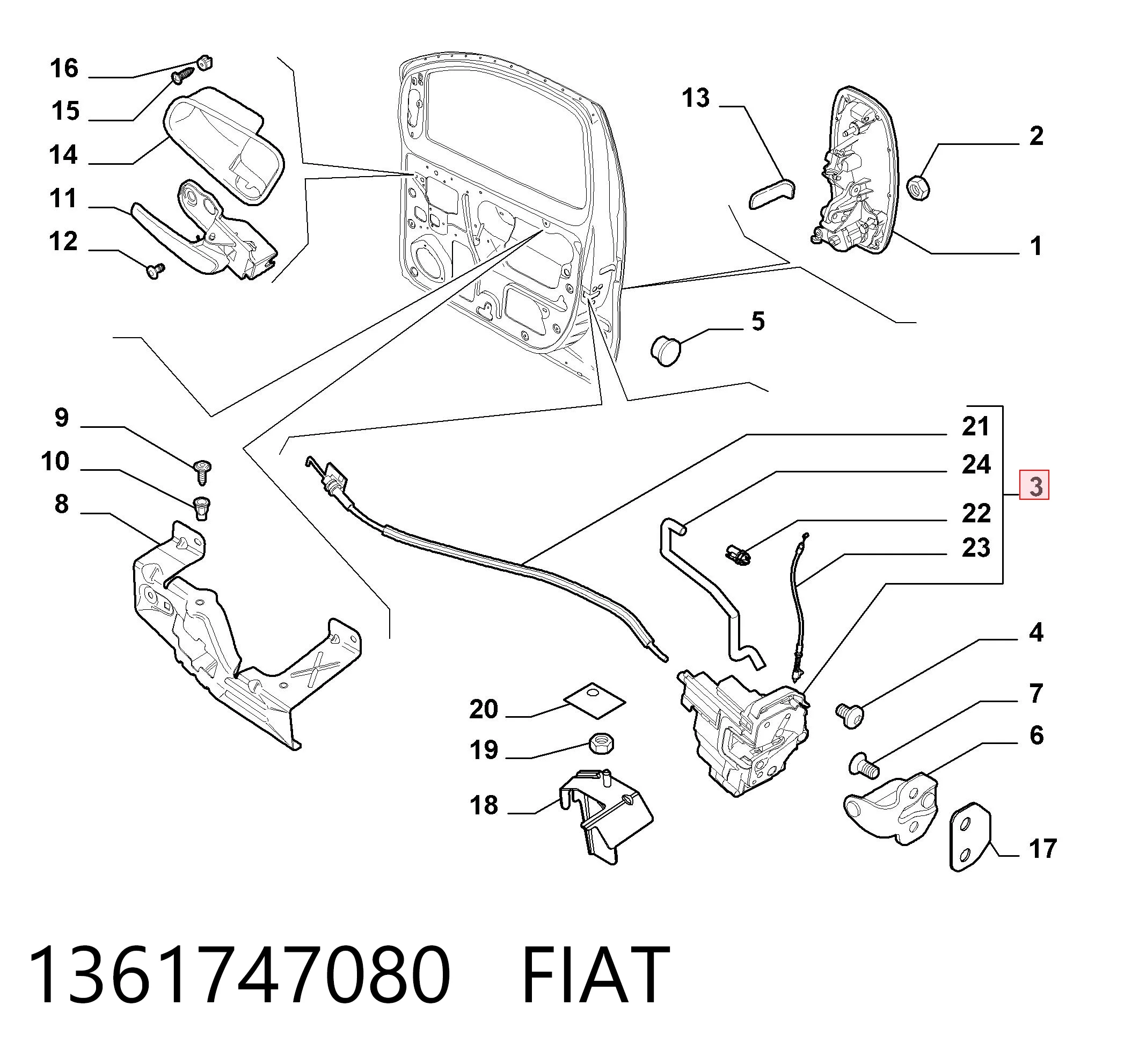 Zamek drzwi przednich prawych Fiat Fiorino 