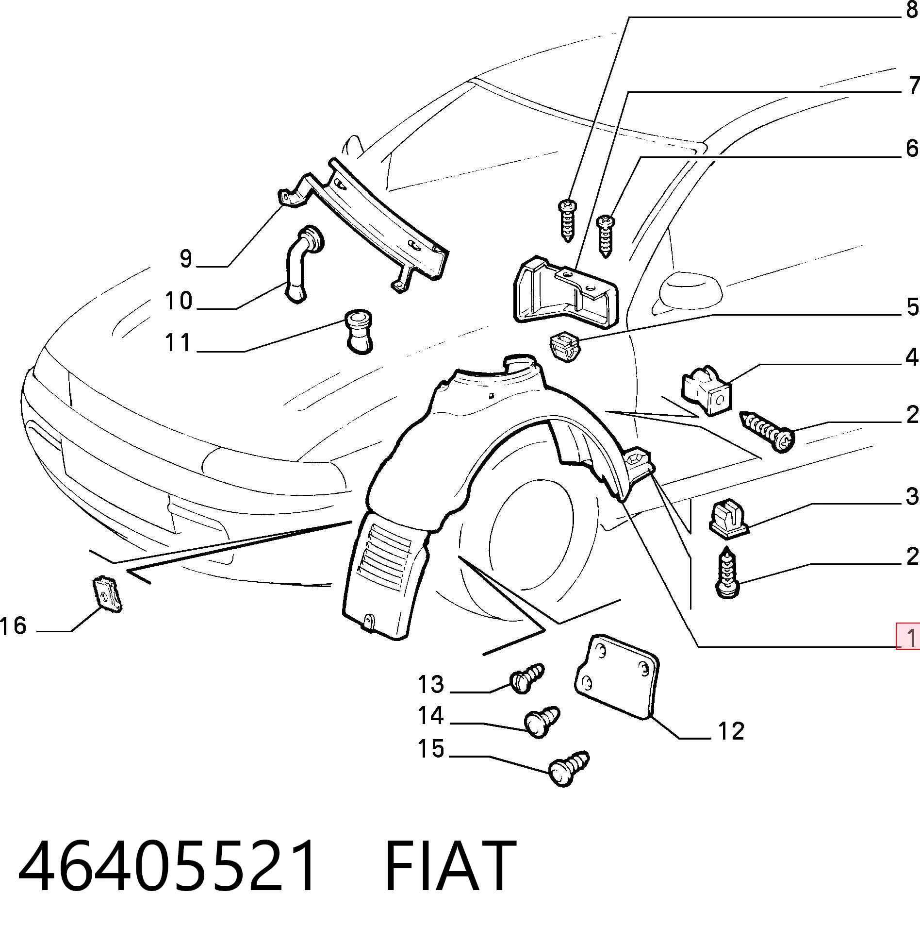Nadkole błotnika przedniego lewe do Fiat Bravo I 182