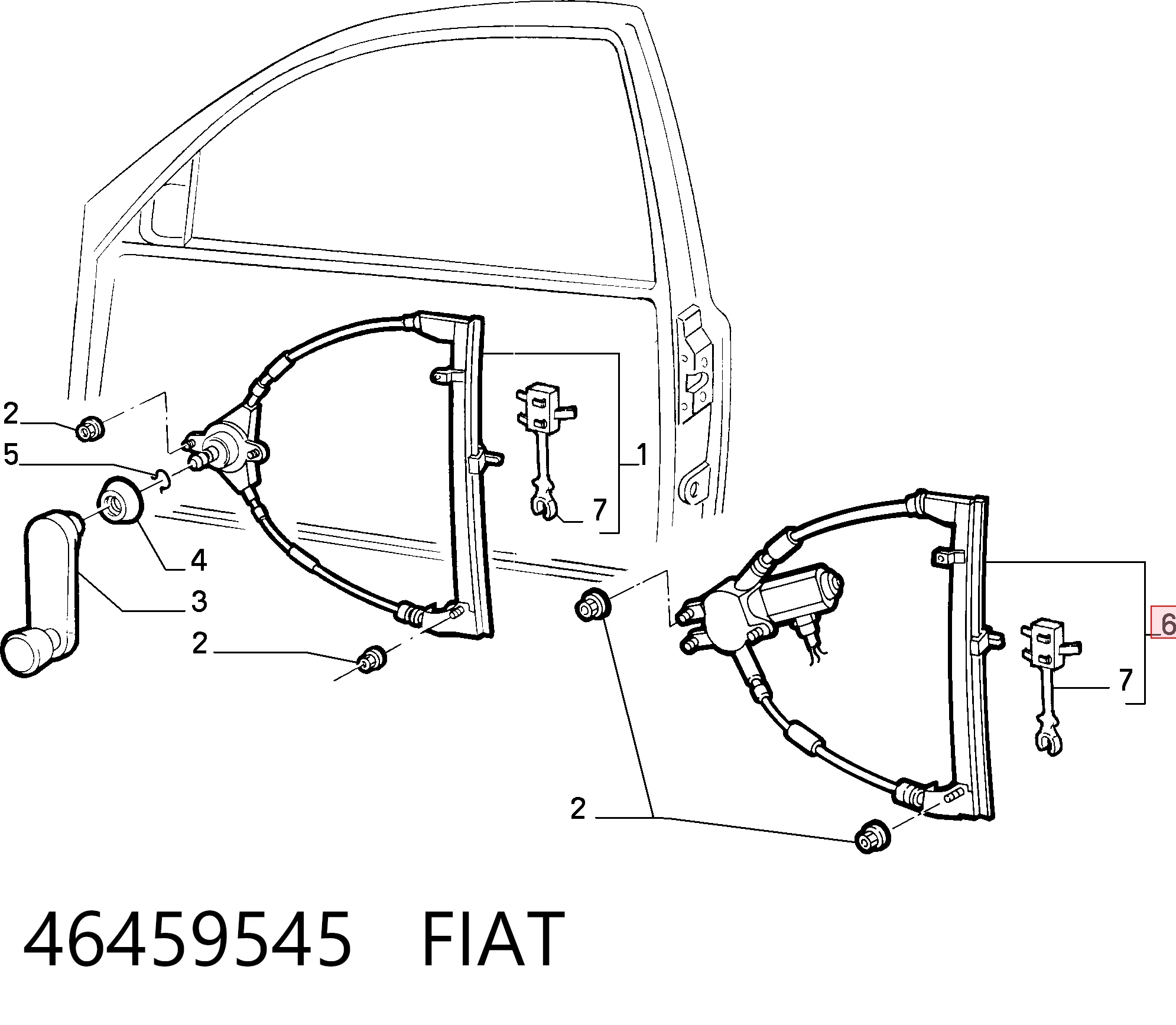 Do koszyka Mechanizm podnoszenia szyby drzwi przednich prawych Fiat Punto I 176