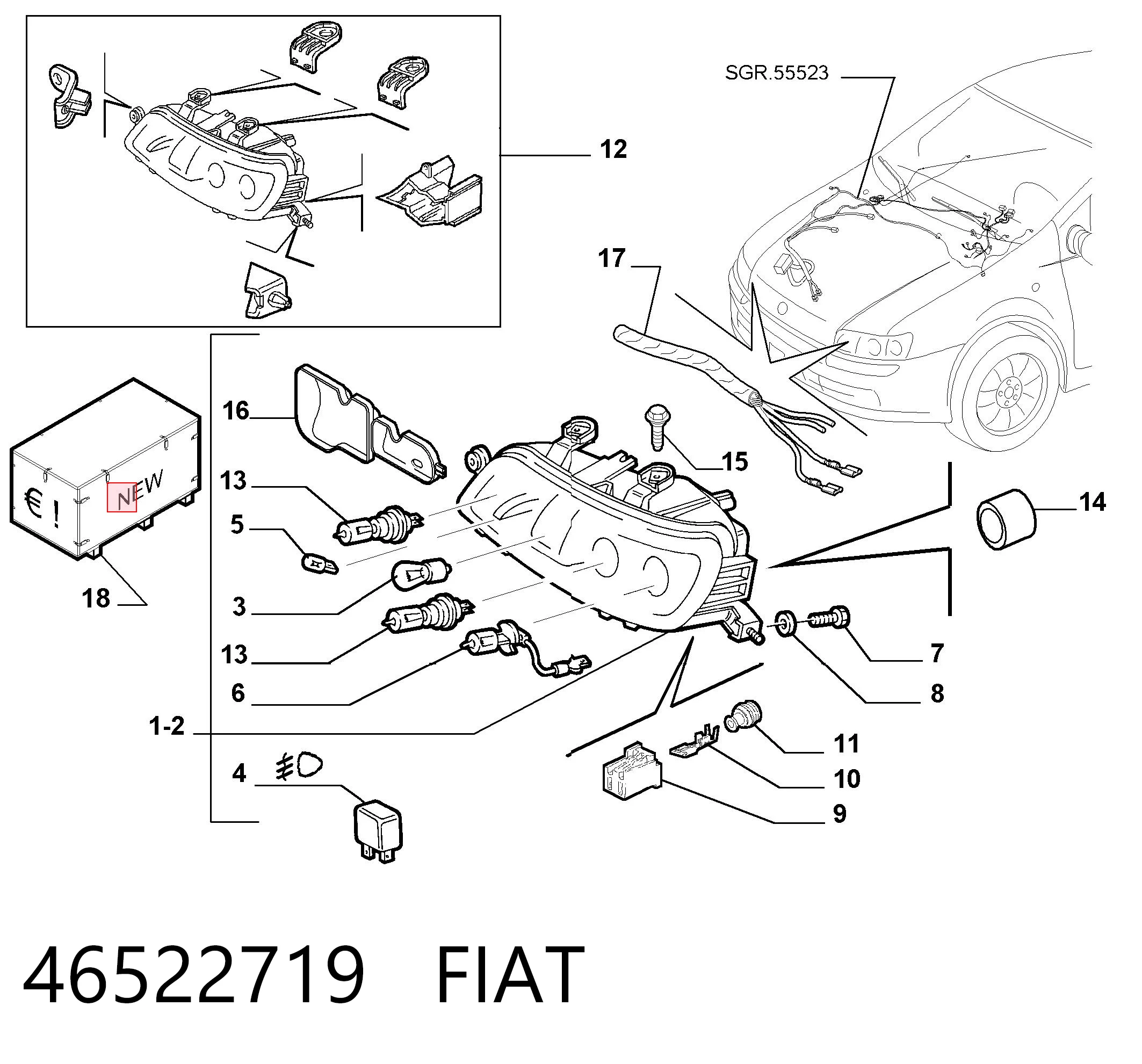 Reflektor prawy Fiat Punto II hatchback (188) (1999 - 2012) cena, od 62,90 USD
