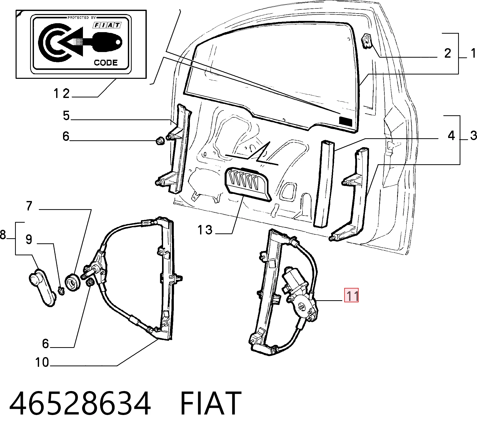 Mechanizm podnoszenia szyby drzwi przednich prawych do Fiat Brava  182