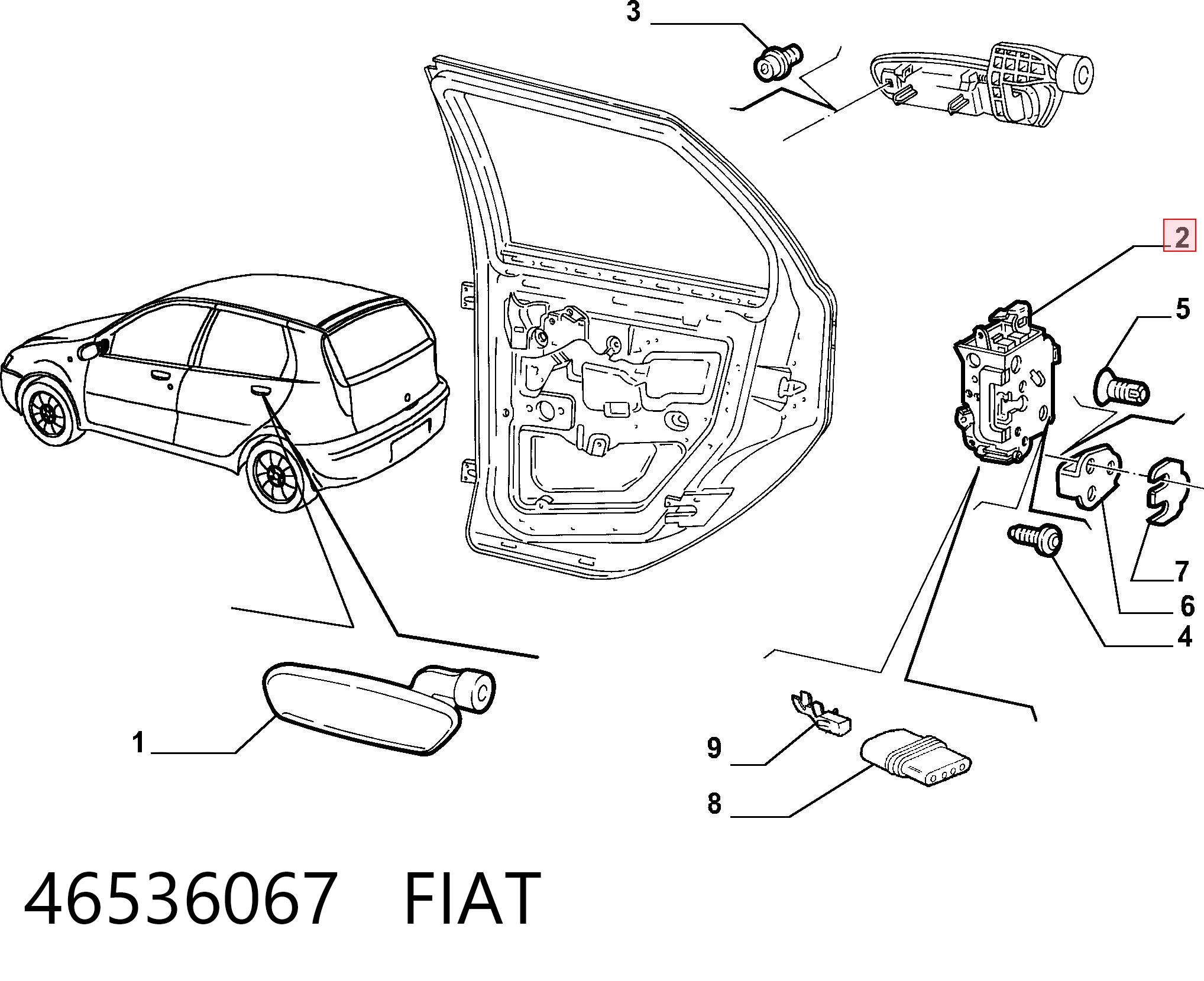 Zamek drzwi tylnych prawych do Fiat Punto II 188