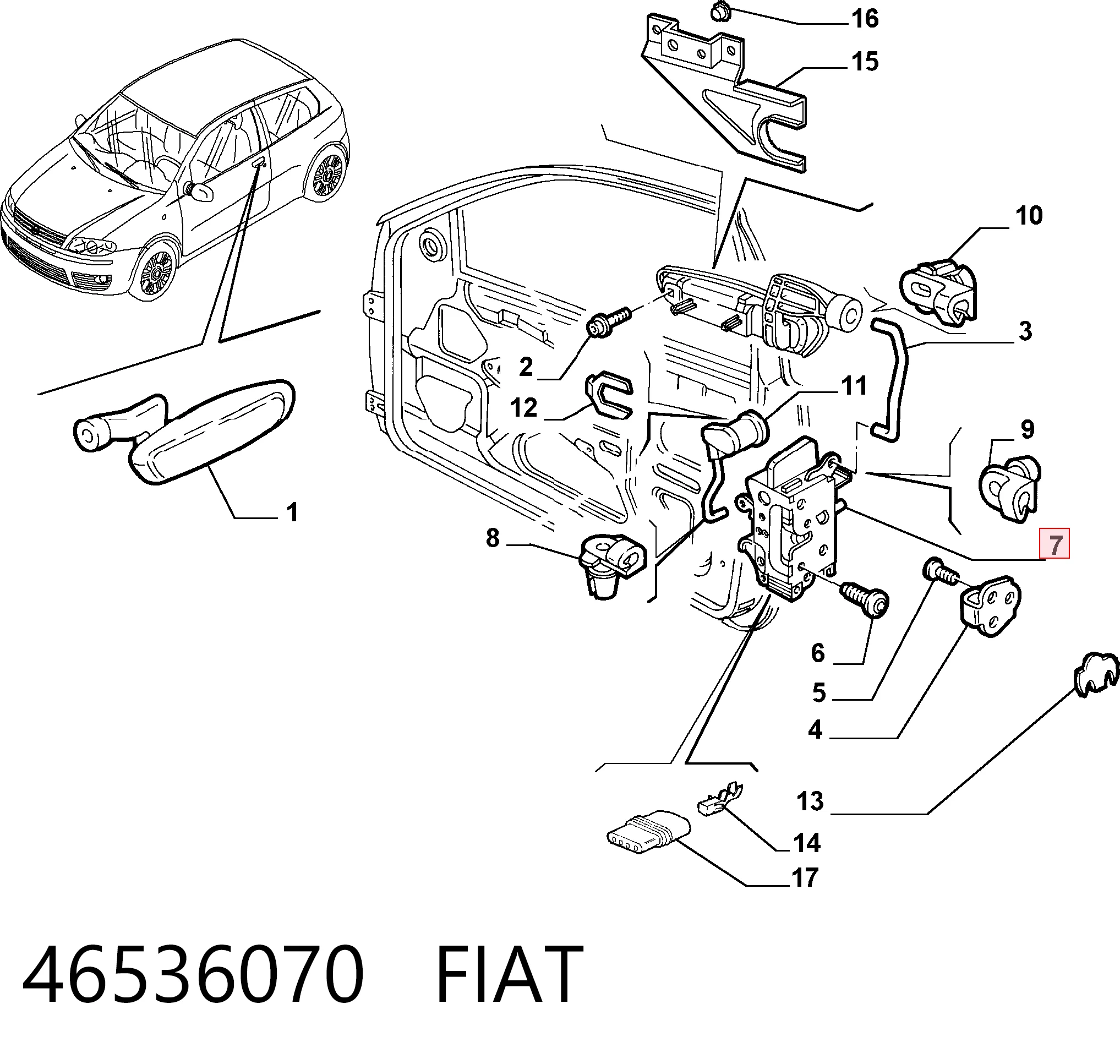 Zamek drzwi przednich prawych do Fiat Punto II 188