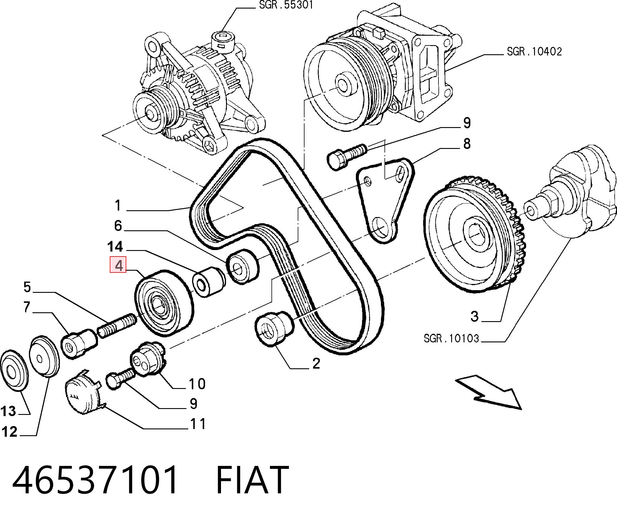 46537101 Fiat/Alfa/Lancia Rolka napinacza paska napędowego